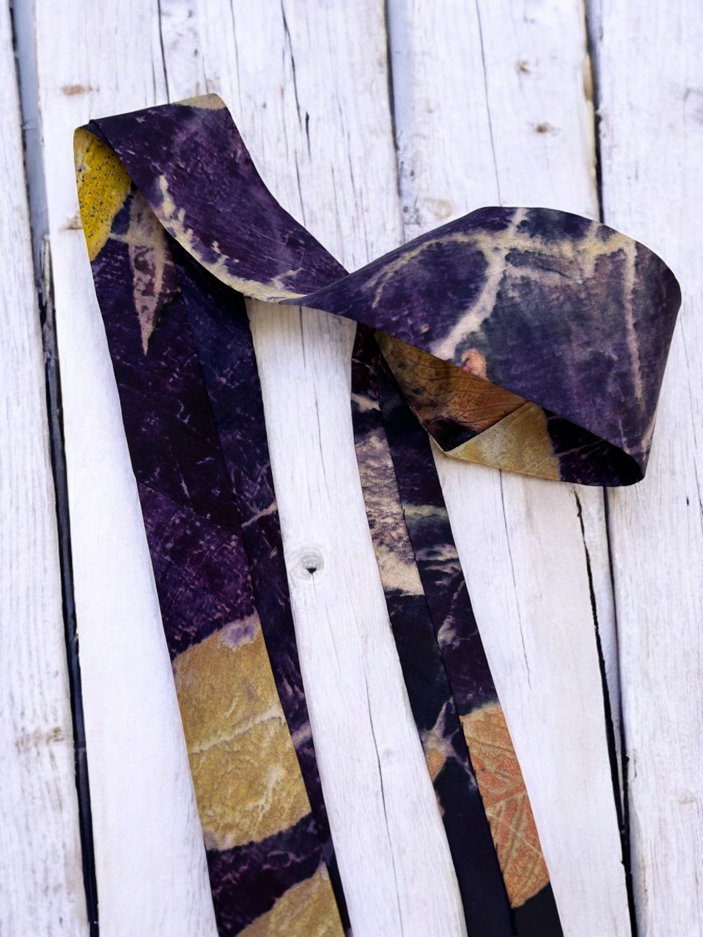 Blues Groove Ecoprinted Pure Silk Tie and Pocket Square