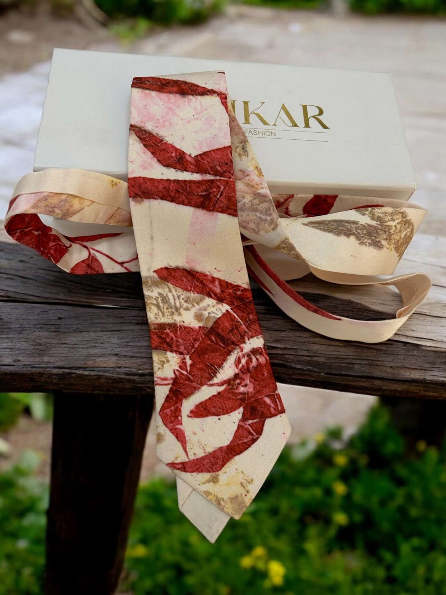 Beethoven Bold Ecoprinted Satin Tie and Pocket Square