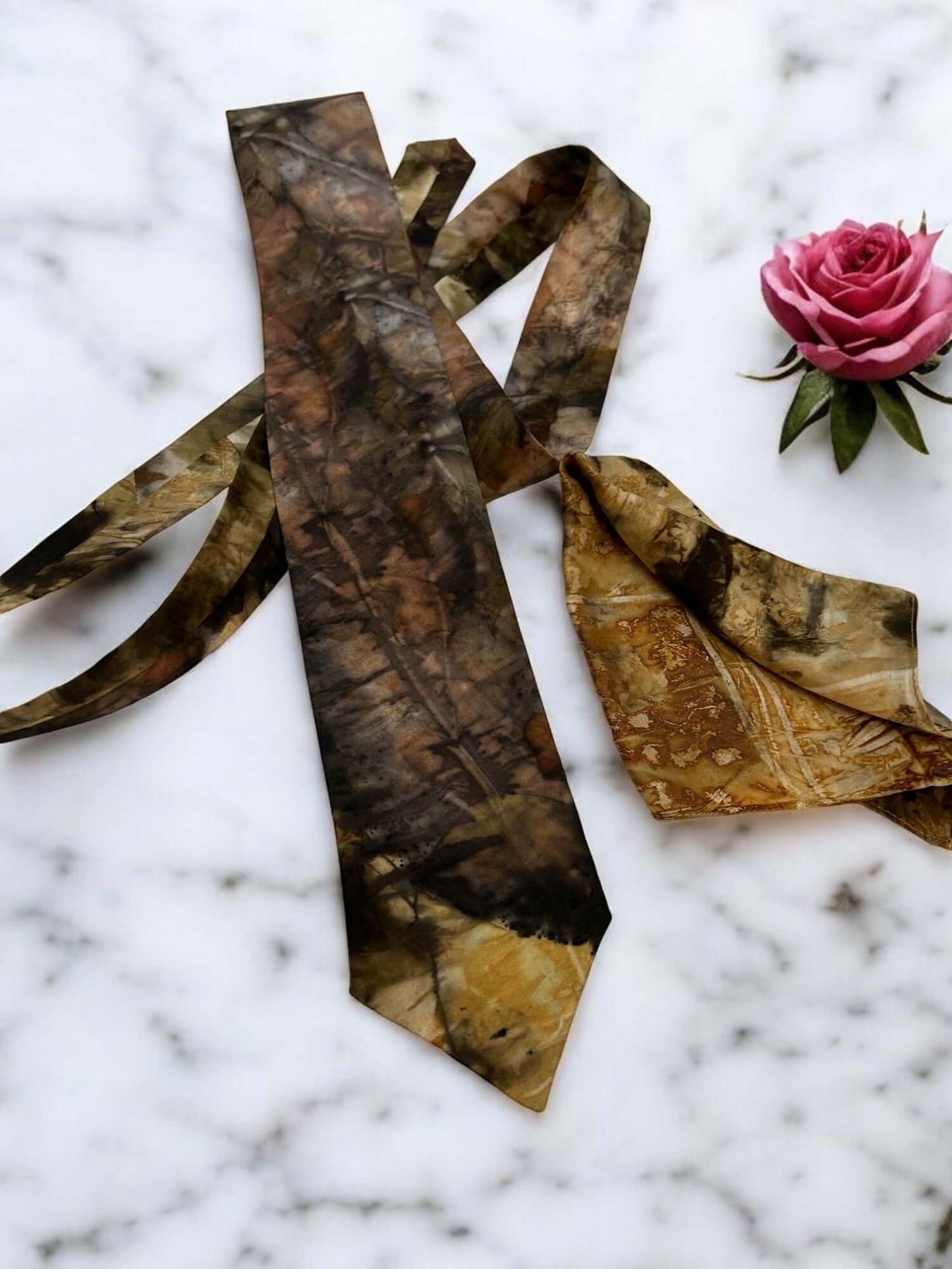 Mozart Harmony Ecoprinted Pure Silk Tie and Pocket Square