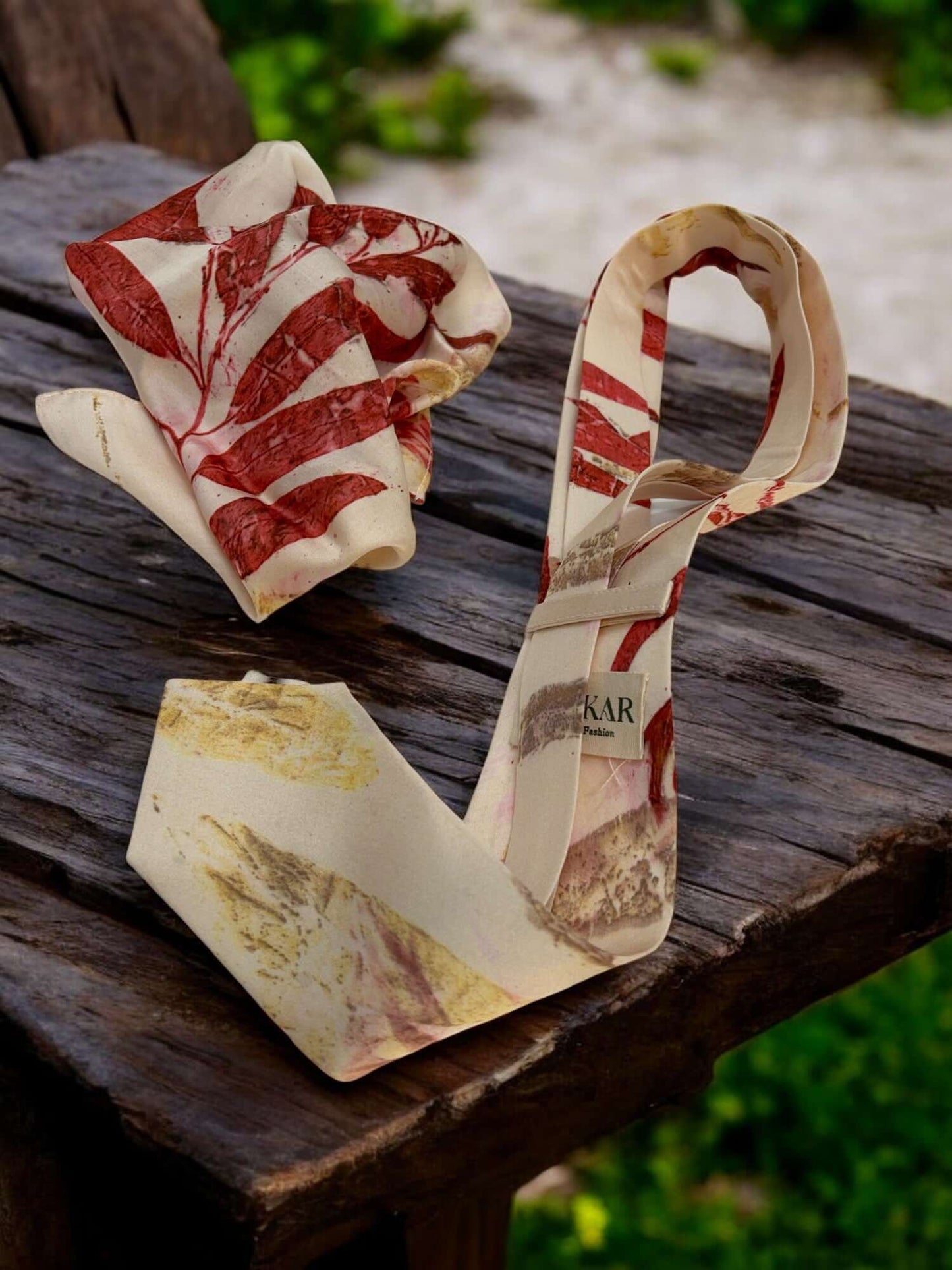 Beethoven Bold Ecoprinted Satin Tie and Pocket Square