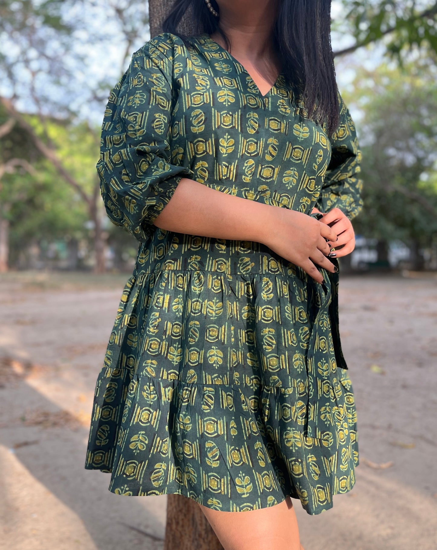Kalamkari Green Cotton Dress