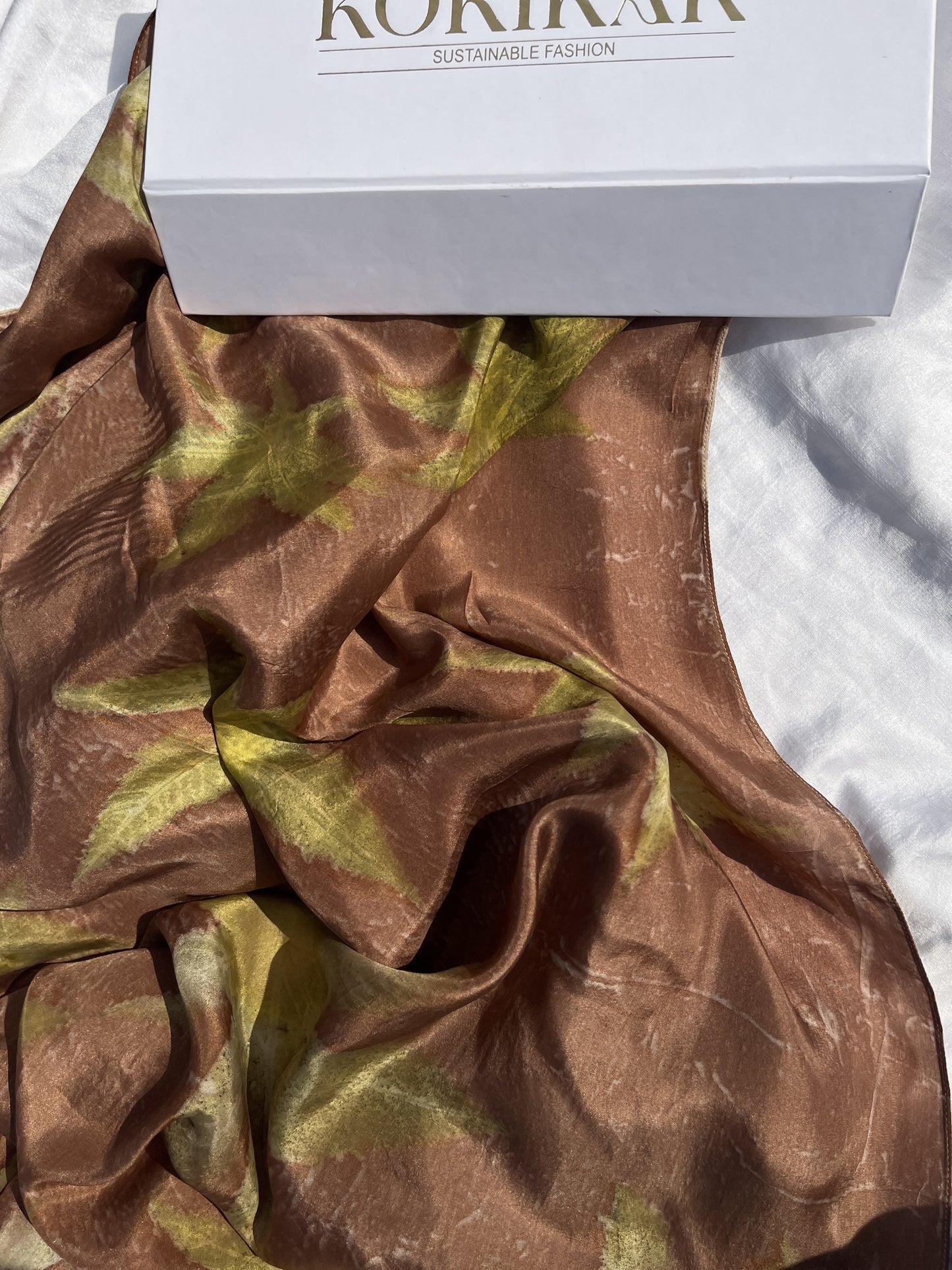 Brown Castor Printed Pure Silk Scarf