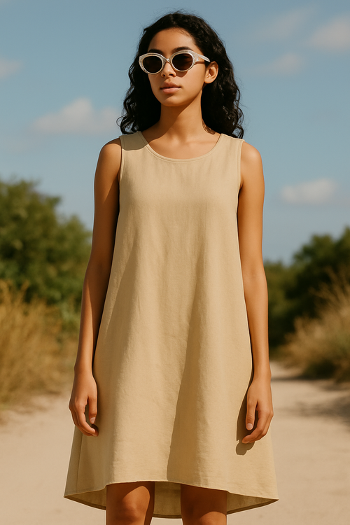 100% Linen Khaki Ashbourne Midi Dress