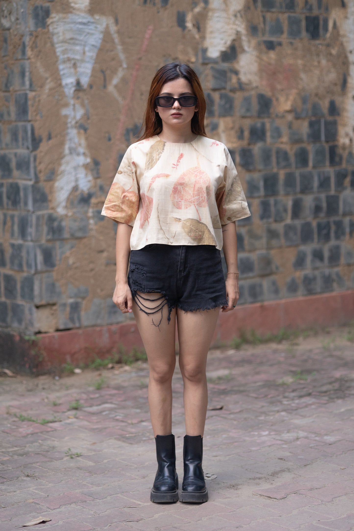 Cotton Silk Top with Peepal Leaves