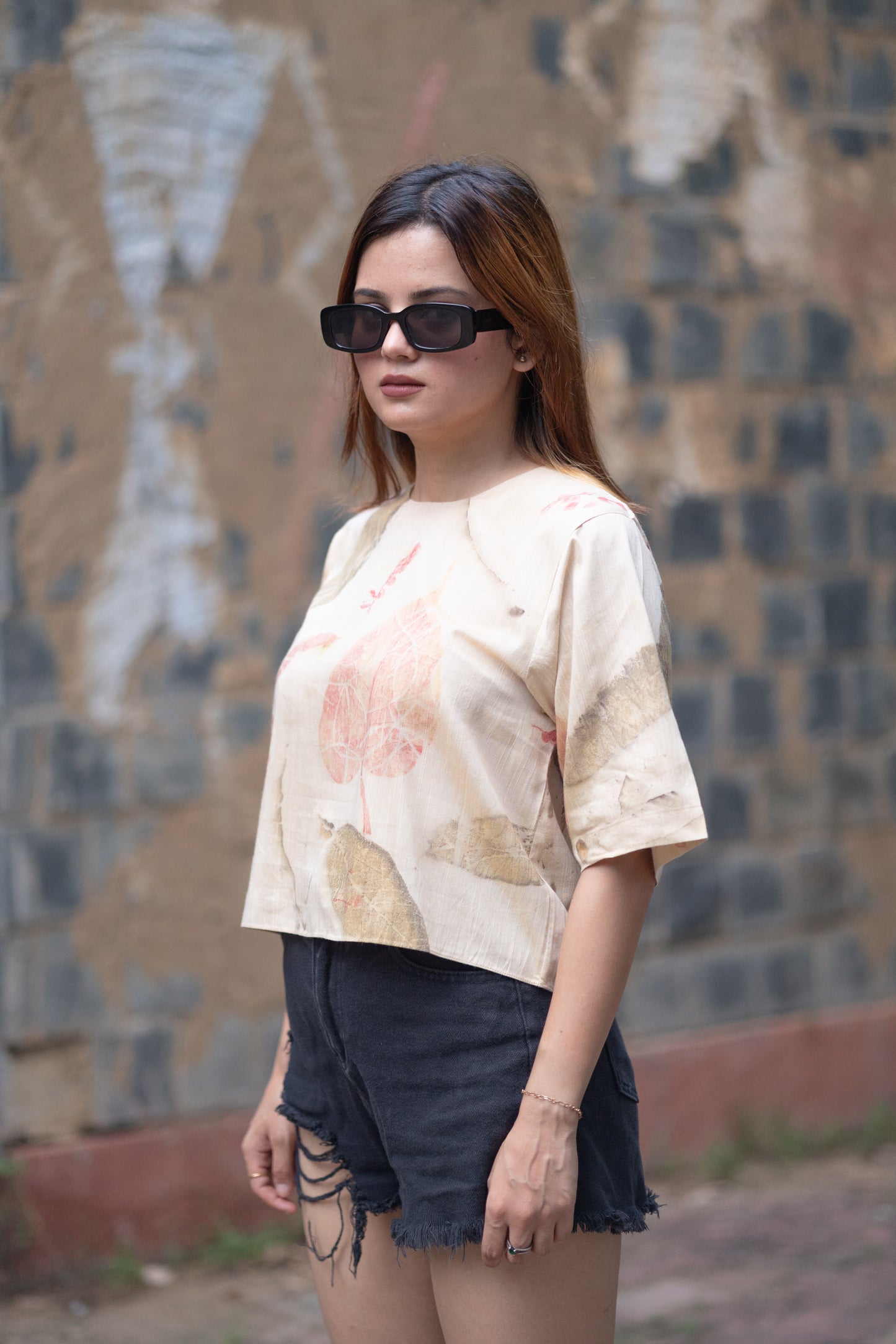 Cotton Silk Top with Peepal Leaves