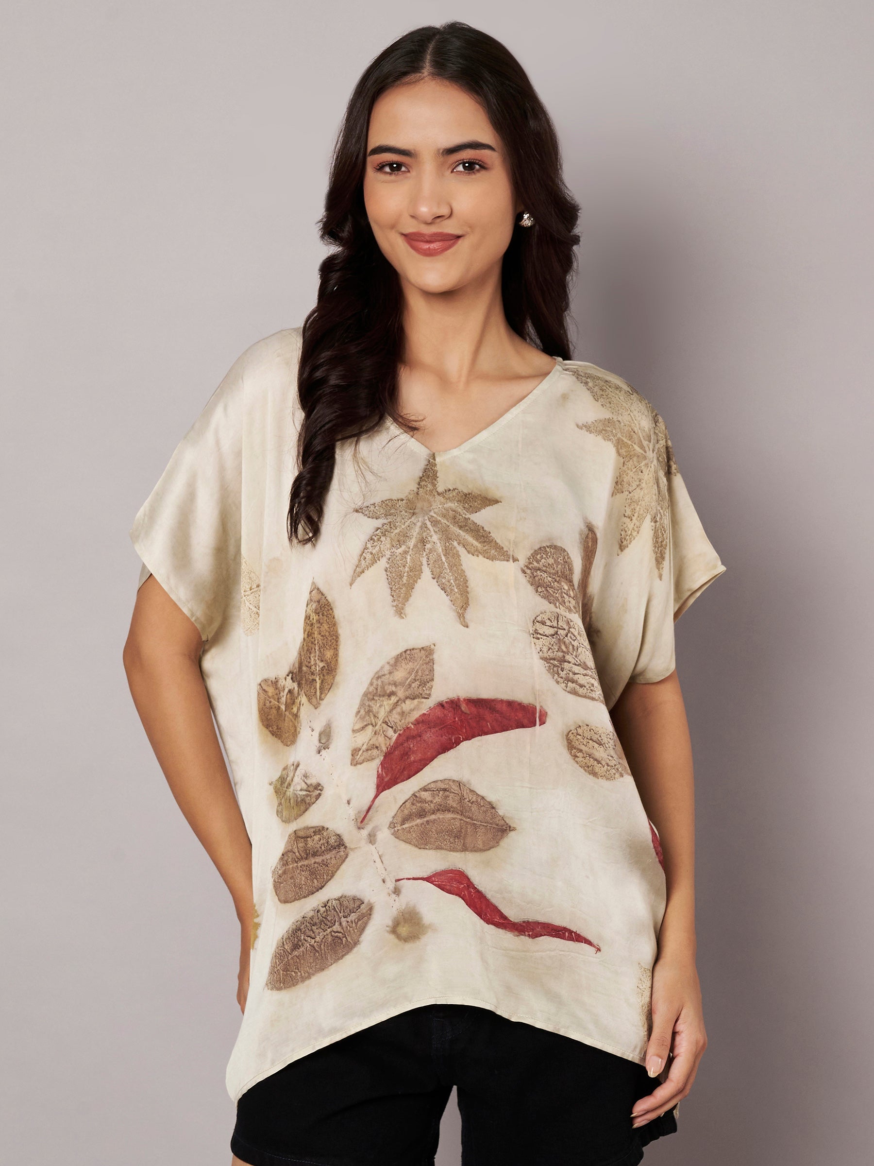Ecoprinted Kaftan Flared Top