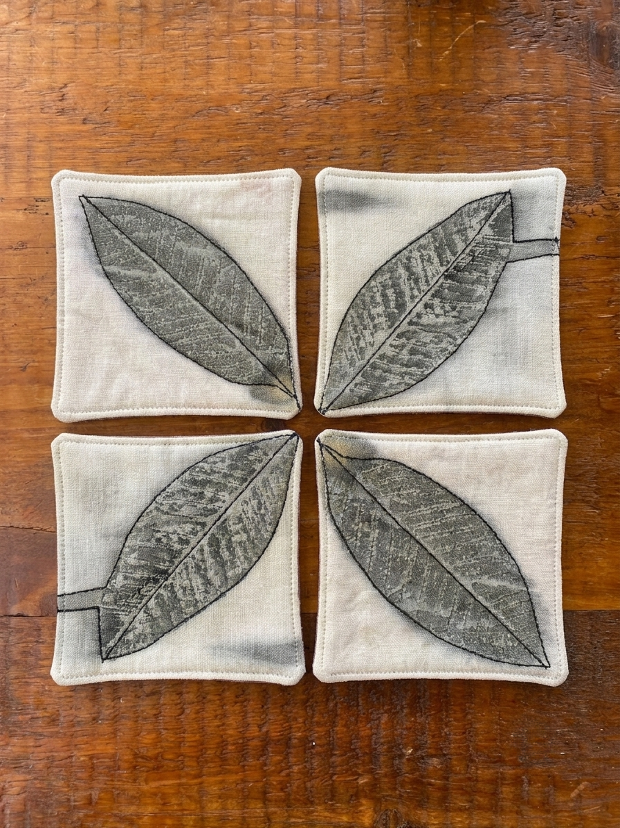 Monochrome Botanical Eco Printed Square Coasters