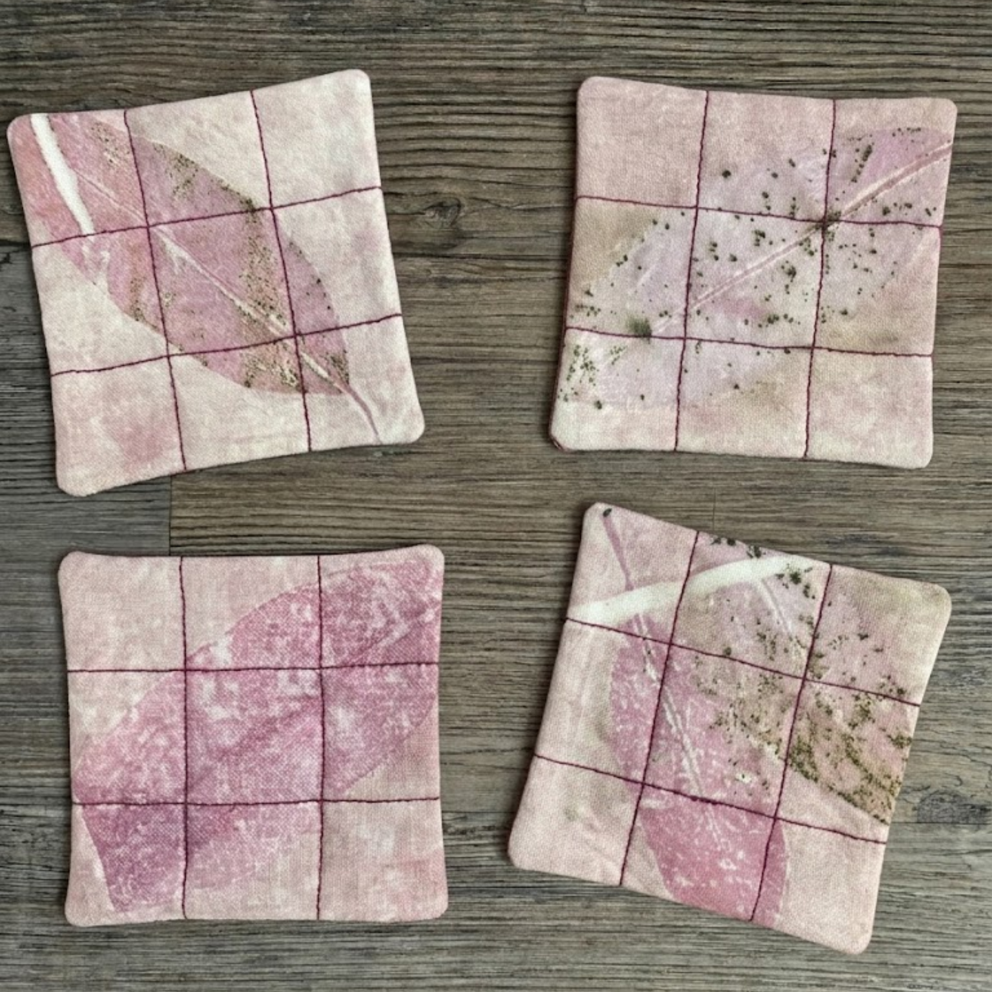 Blush Botanical Eco Printed Square Coasters