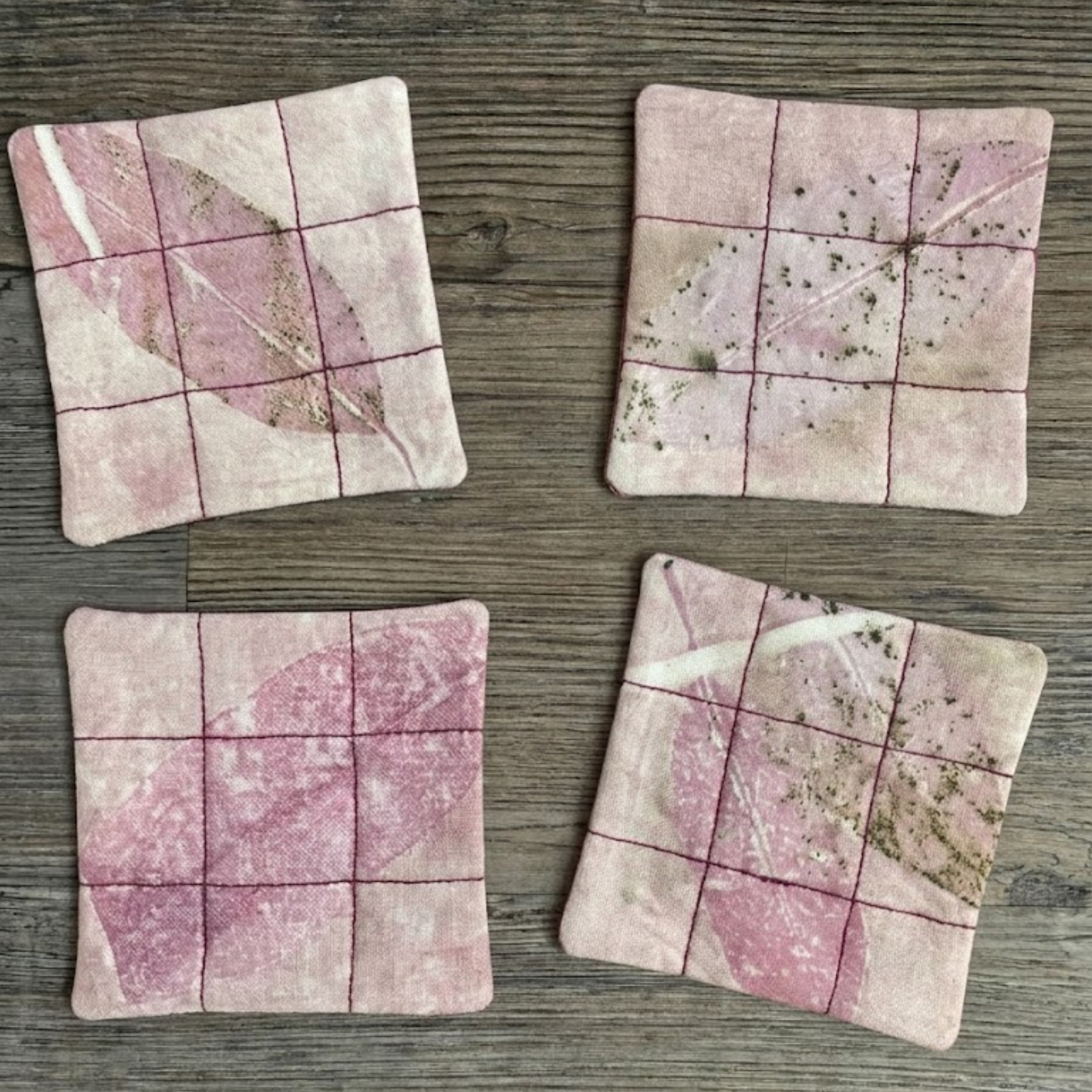 Blush Botanical Eco Printed Square Coasters
