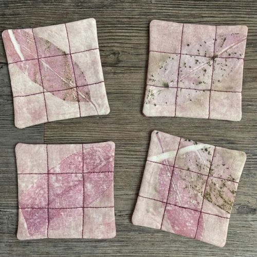 Blush Botanical Eco Printed Square Coasters