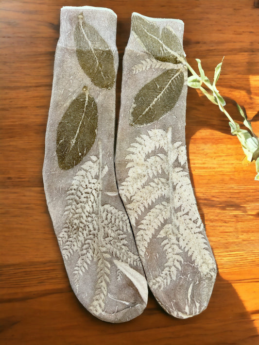 Pure Cotton Grey Leafy Creative Socks