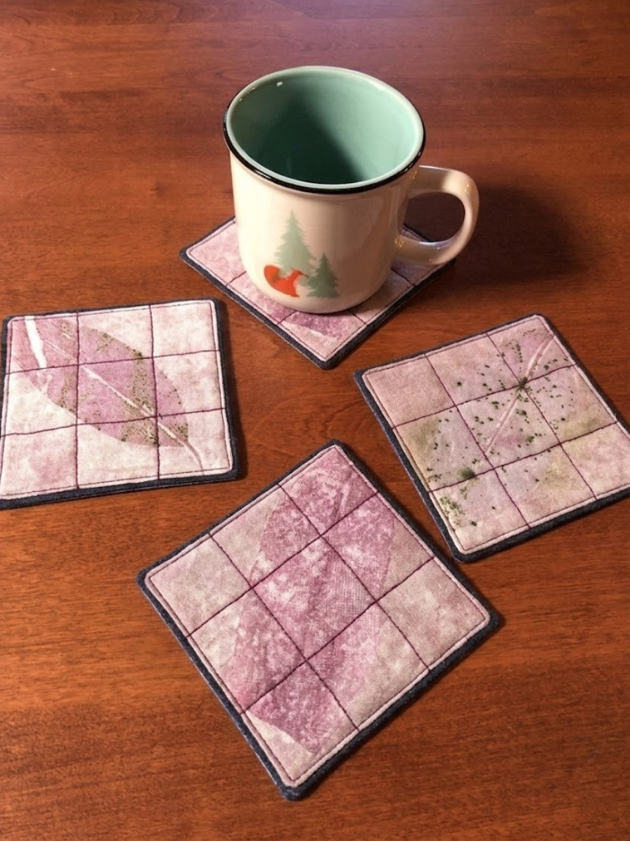 Blush Botanical Eco Printed Square Coasters