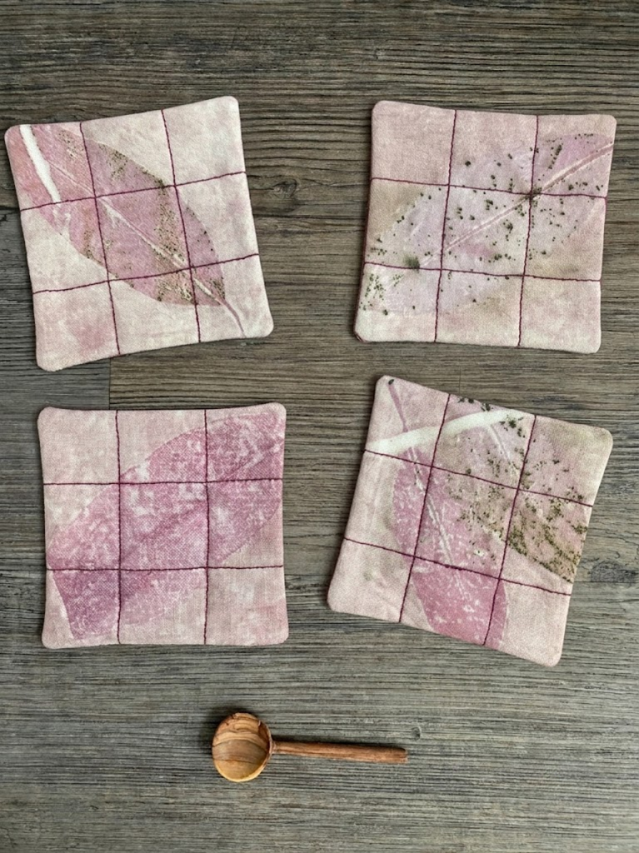 Blush Botanical Eco Printed Square Coasters