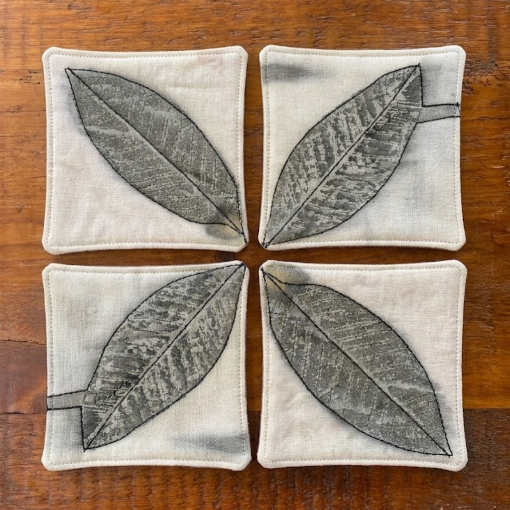 Monochrome Botanical Eco Printed Square Coasters