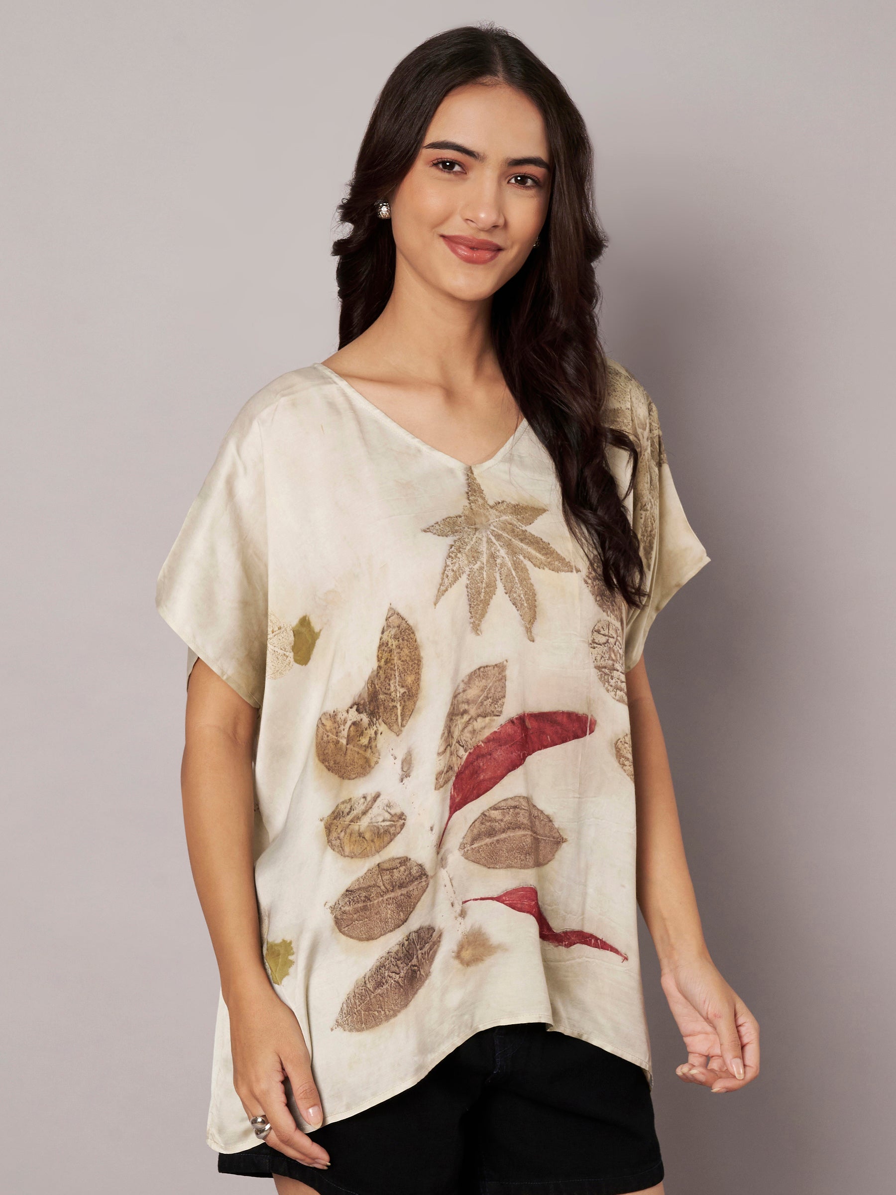 Ecoprinted Kaftan Flared Top
