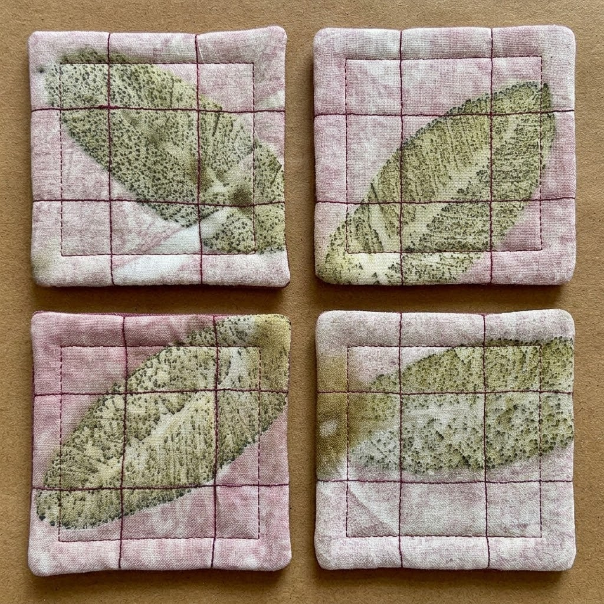 Rose Mist Eco Printed Coasters – Set of 4
