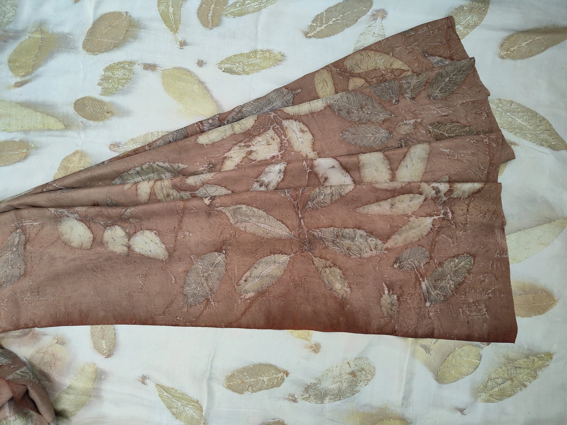 Brown Pure Silk Ecoprinted Saree by kokikar with leaf print