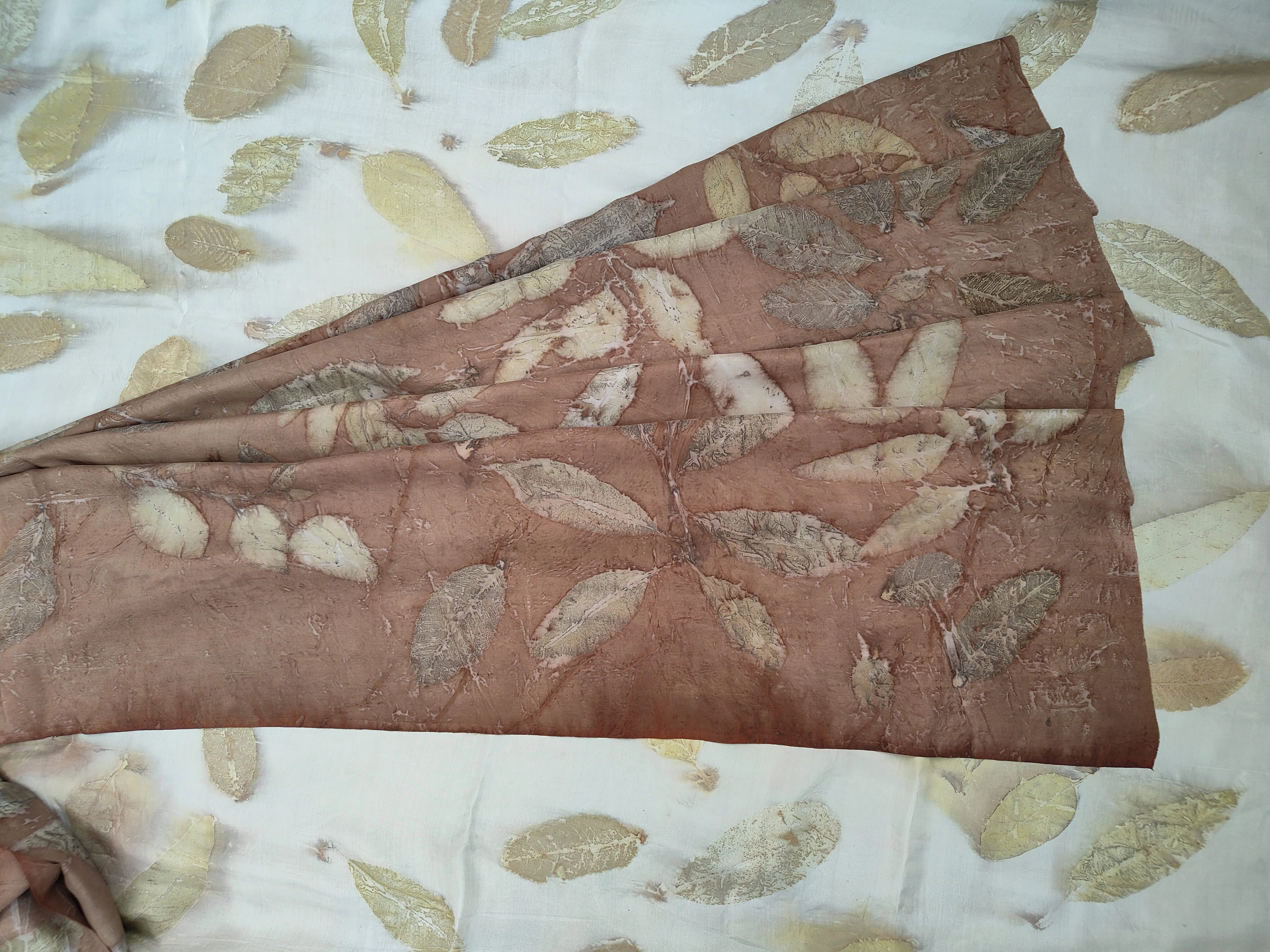 Brown Pure Silk Ecoprinted Saree by kokikar with leaf print
