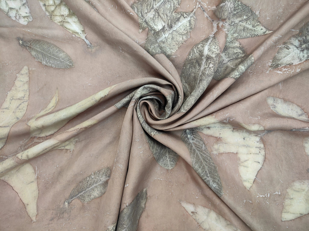 Round fold of Brown Pure Silk Ecoprinted Saree by kokikar