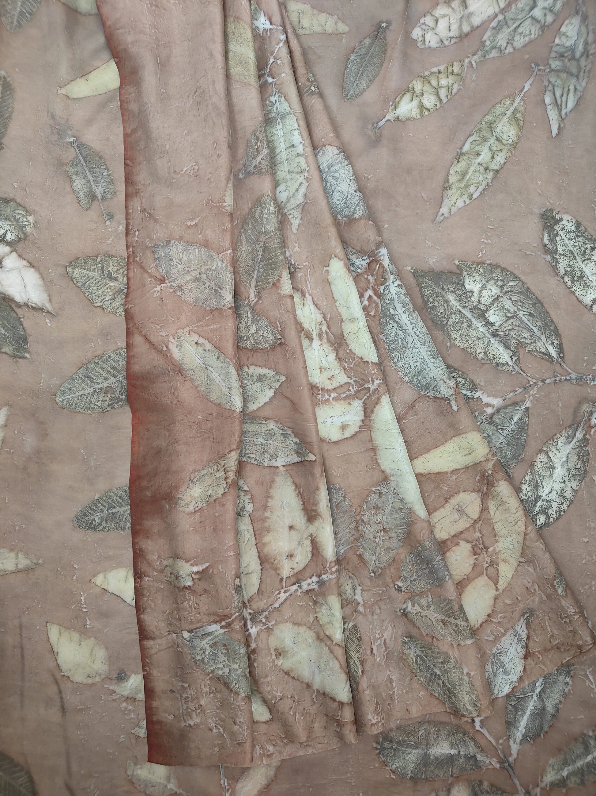 Brown Pure Silk Ecoprinted Saree by kokikar drapes
