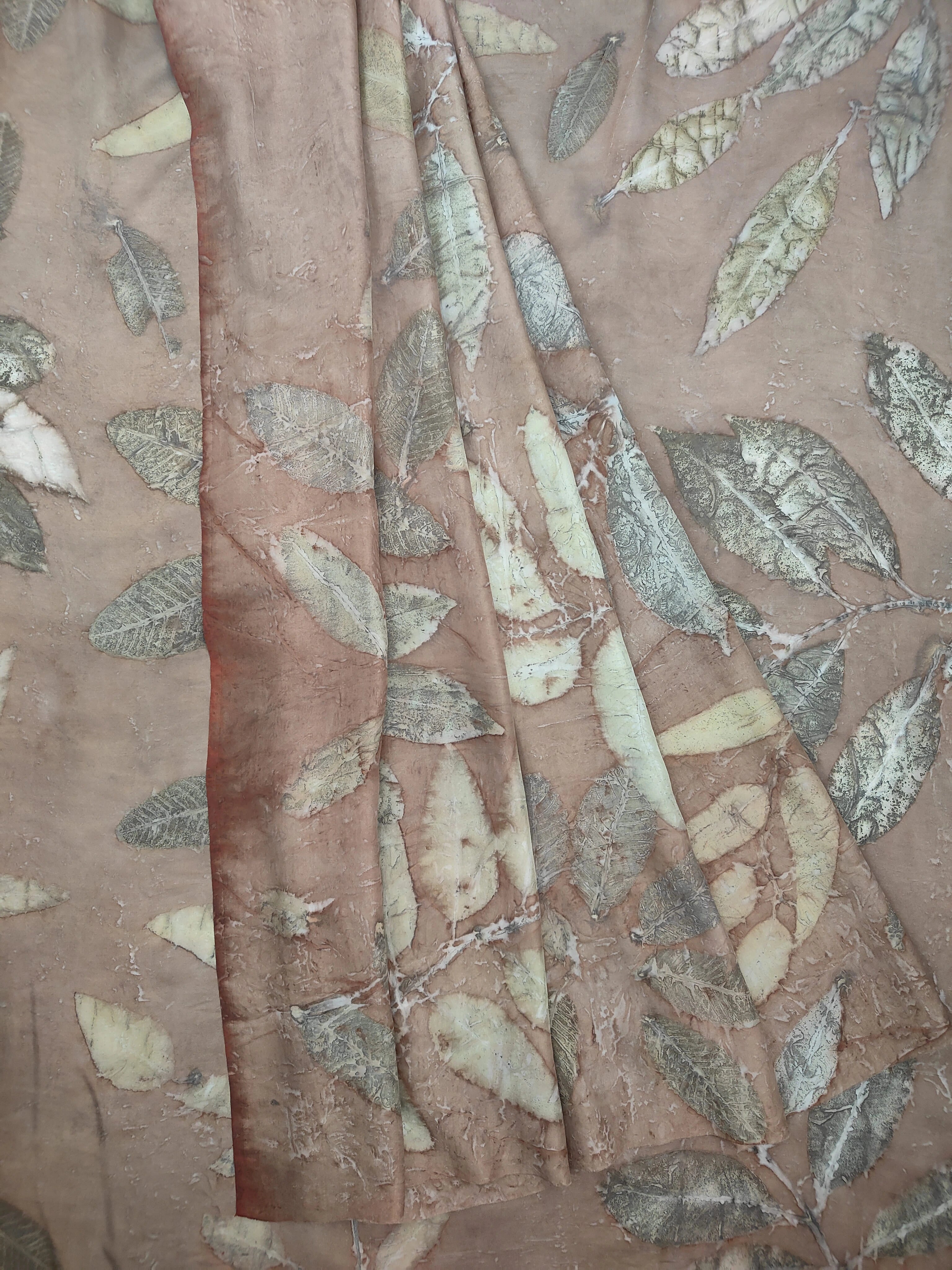 Brown Pure Silk Ecoprinted Saree by kokikar drapes