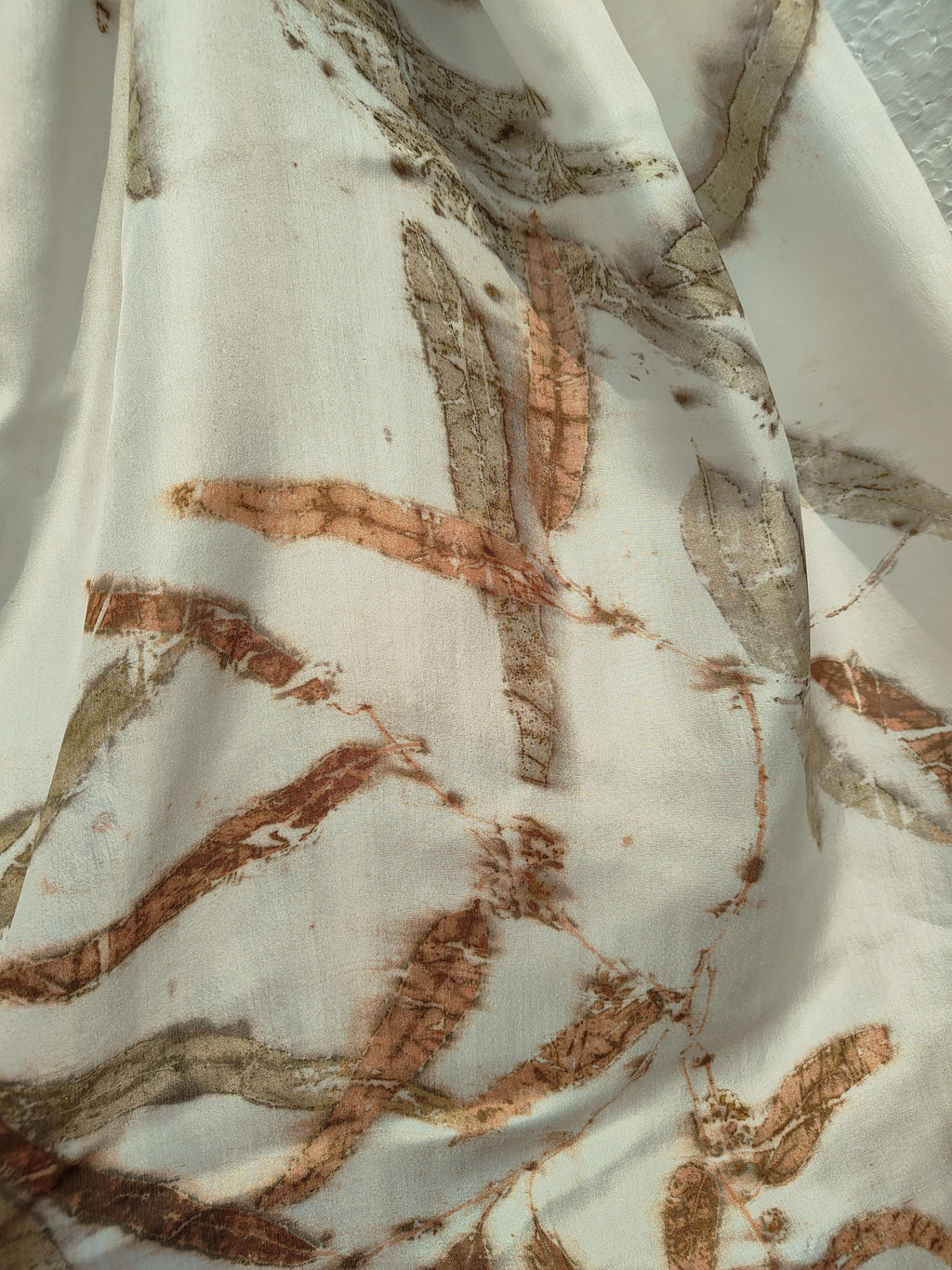 Camellia Ecoprinted Pure Silk Scarf close up 