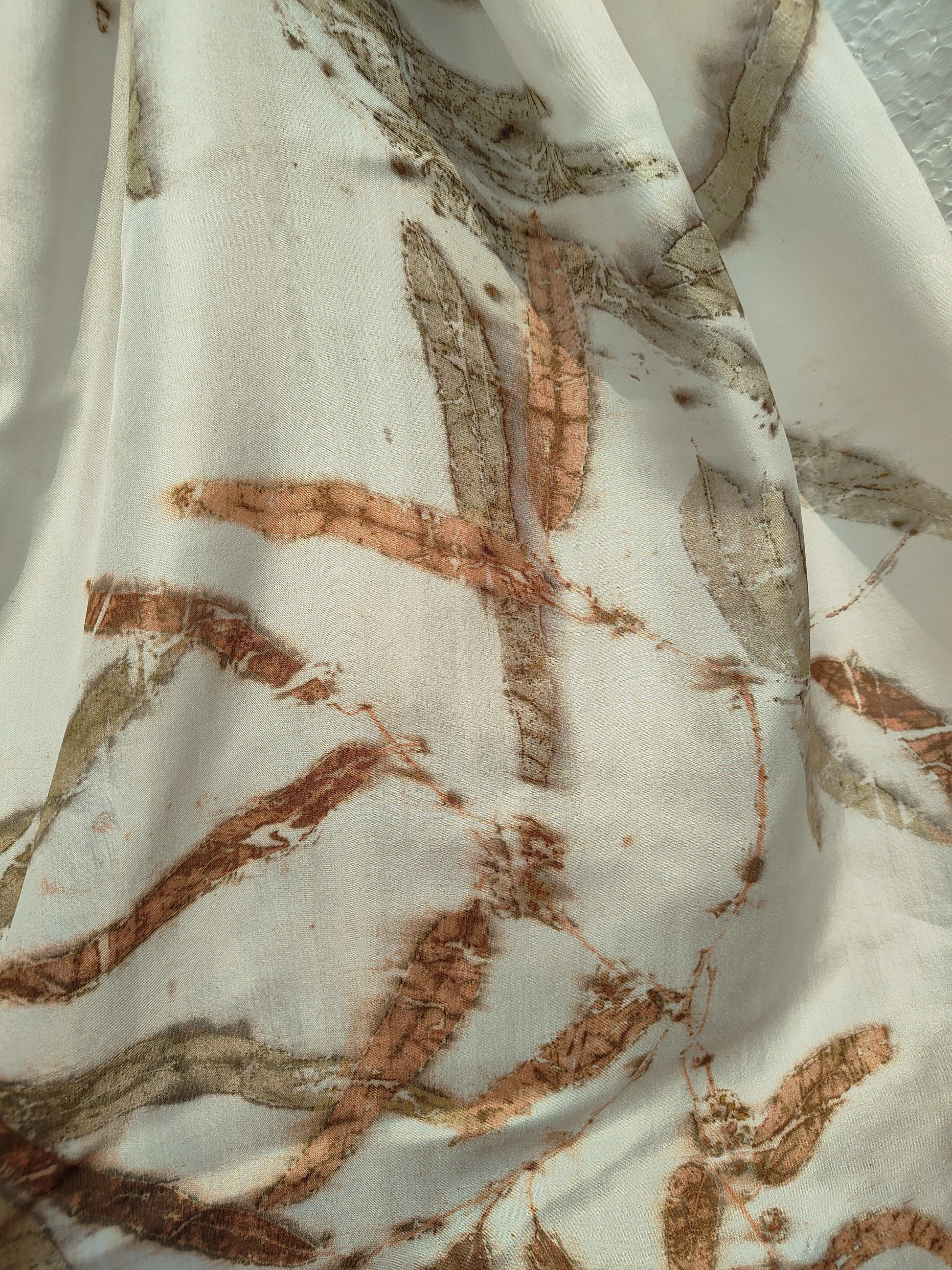 Camellia Ecoprinted Pure Silk Scarf close up 