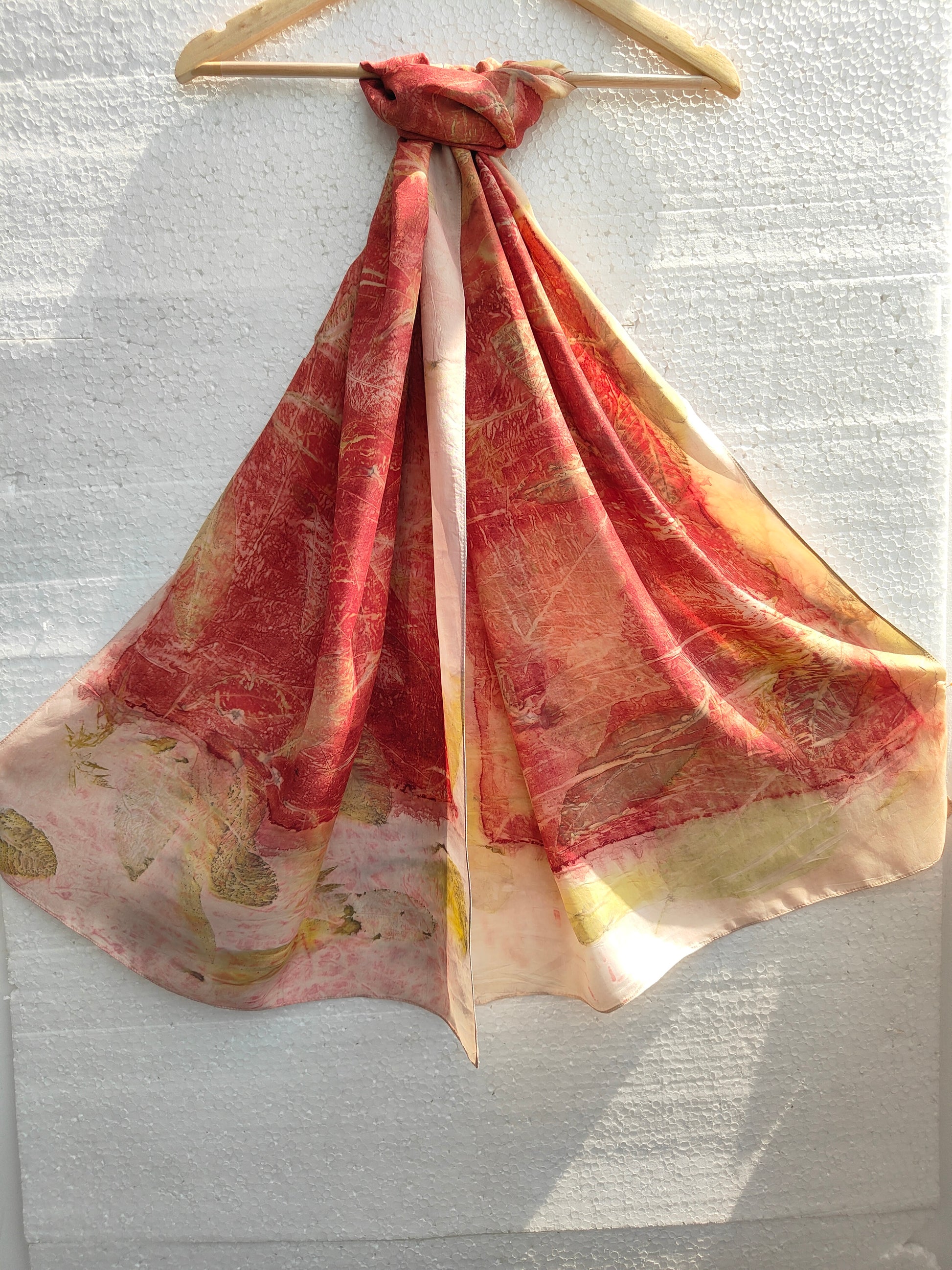 A hanging red and white scarf