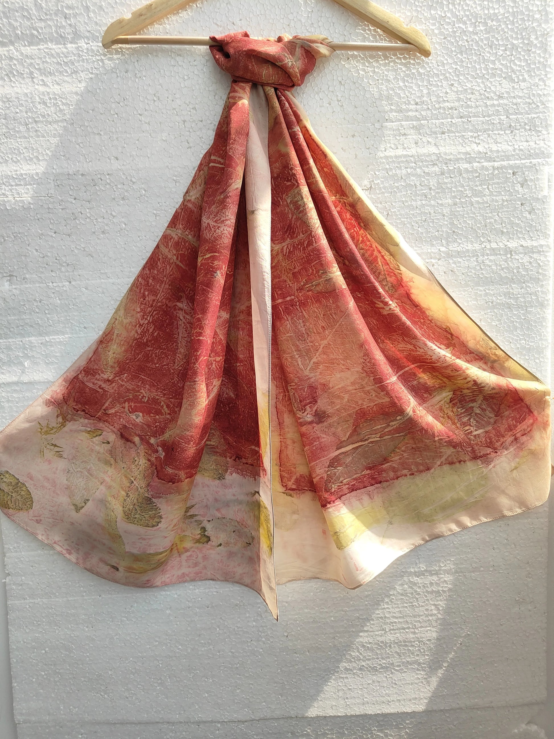 Red Charm Ecoprinted Pure Silk Scarf