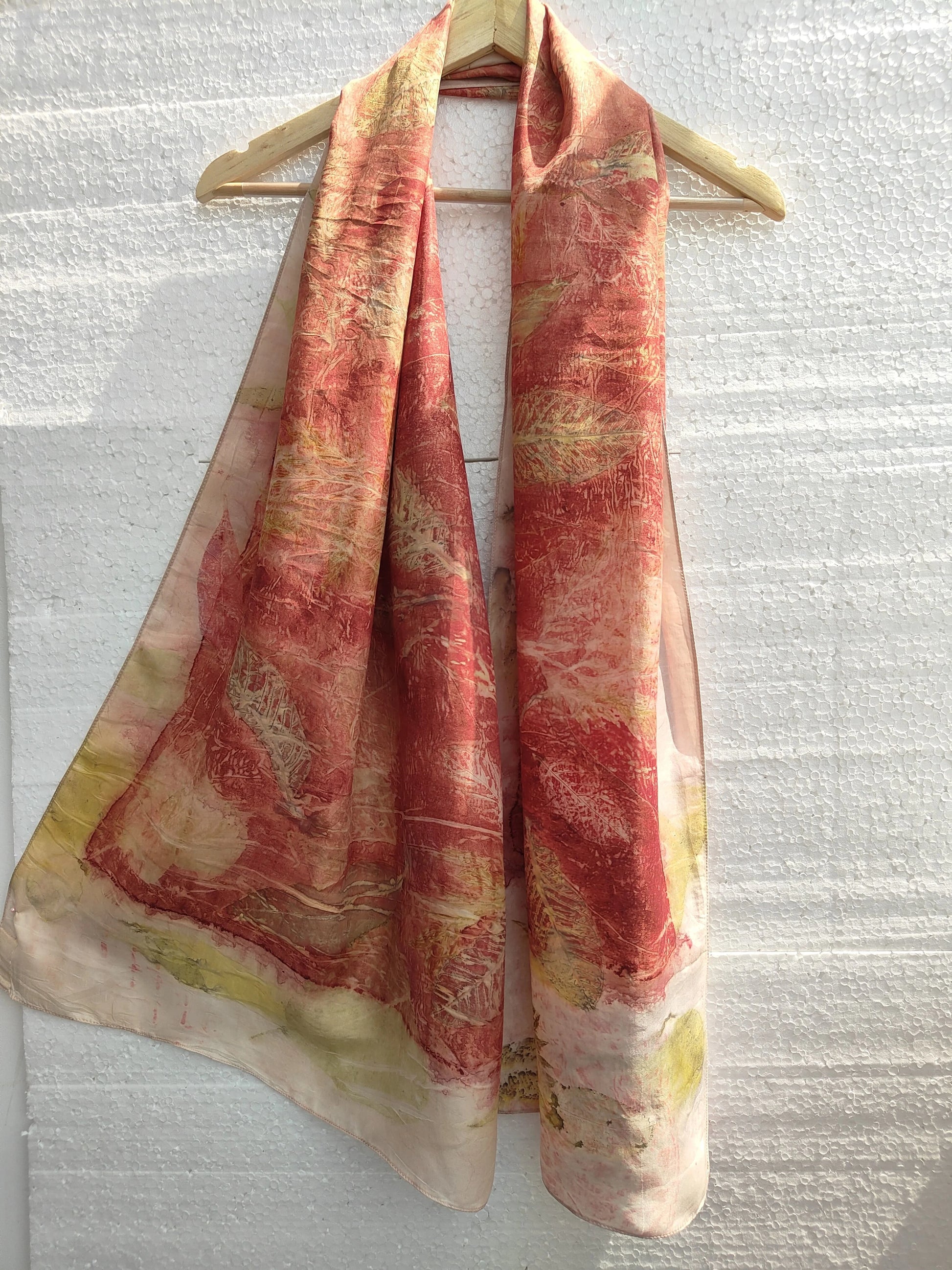 Red Charm Ecoprinted Pure Silk Scarf
