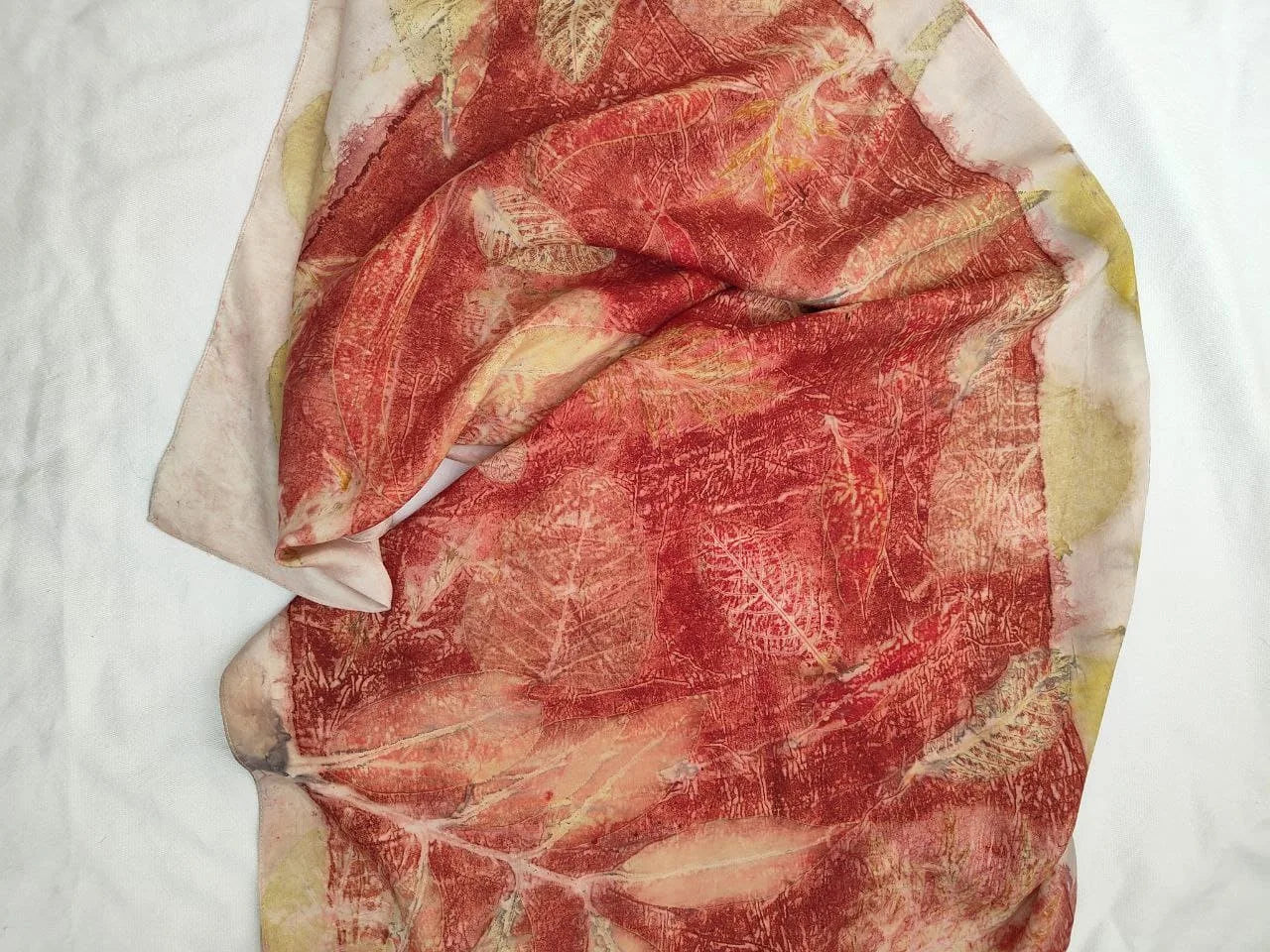 Red Charm Ecoprinted Pure Silk Scarf
