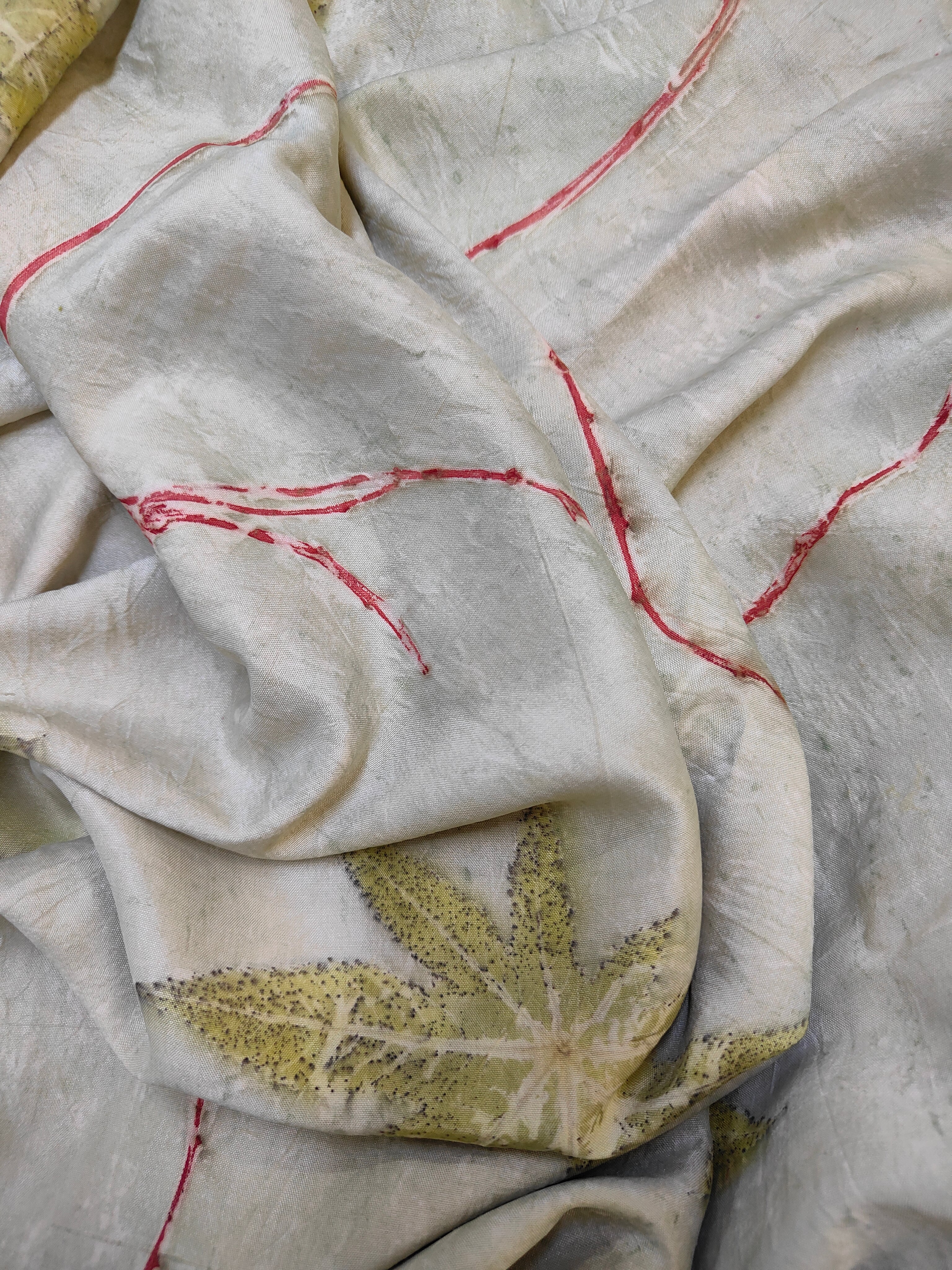 Handspun Silk with ecoprinted castor leaves