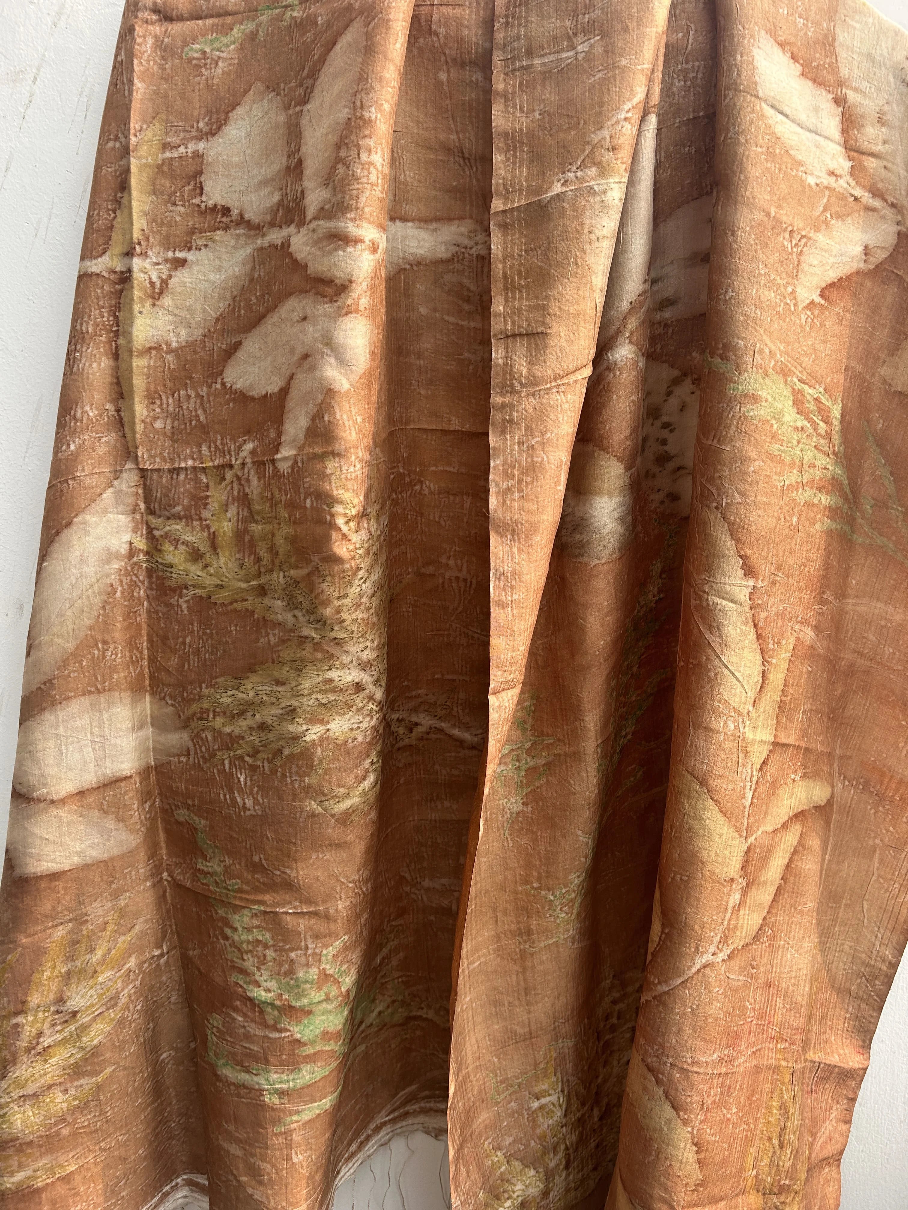 Closeup of Coral Carnation Eco Printed Pure Silk Scarf