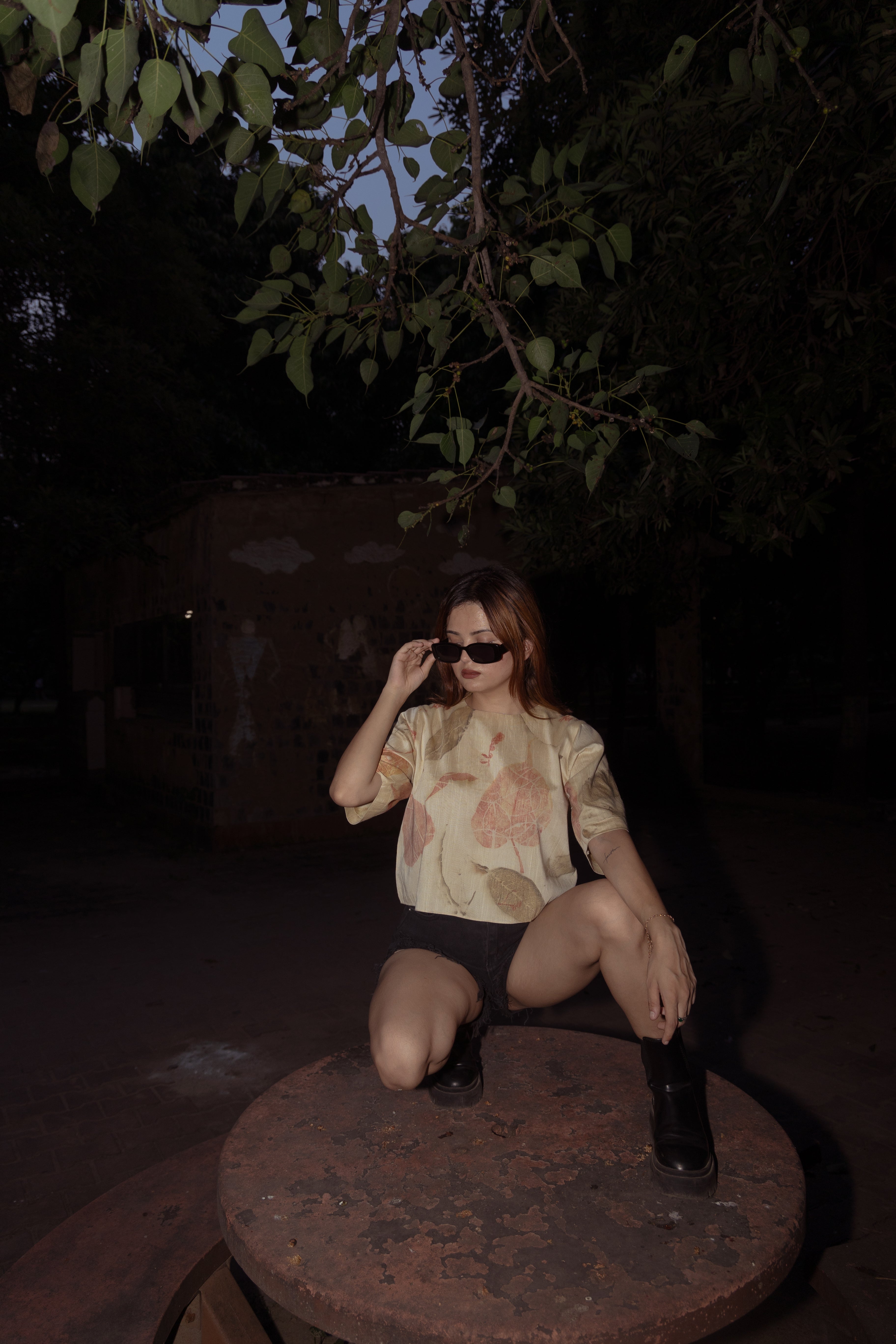 Cotton Silk Top with Peepal Leaves