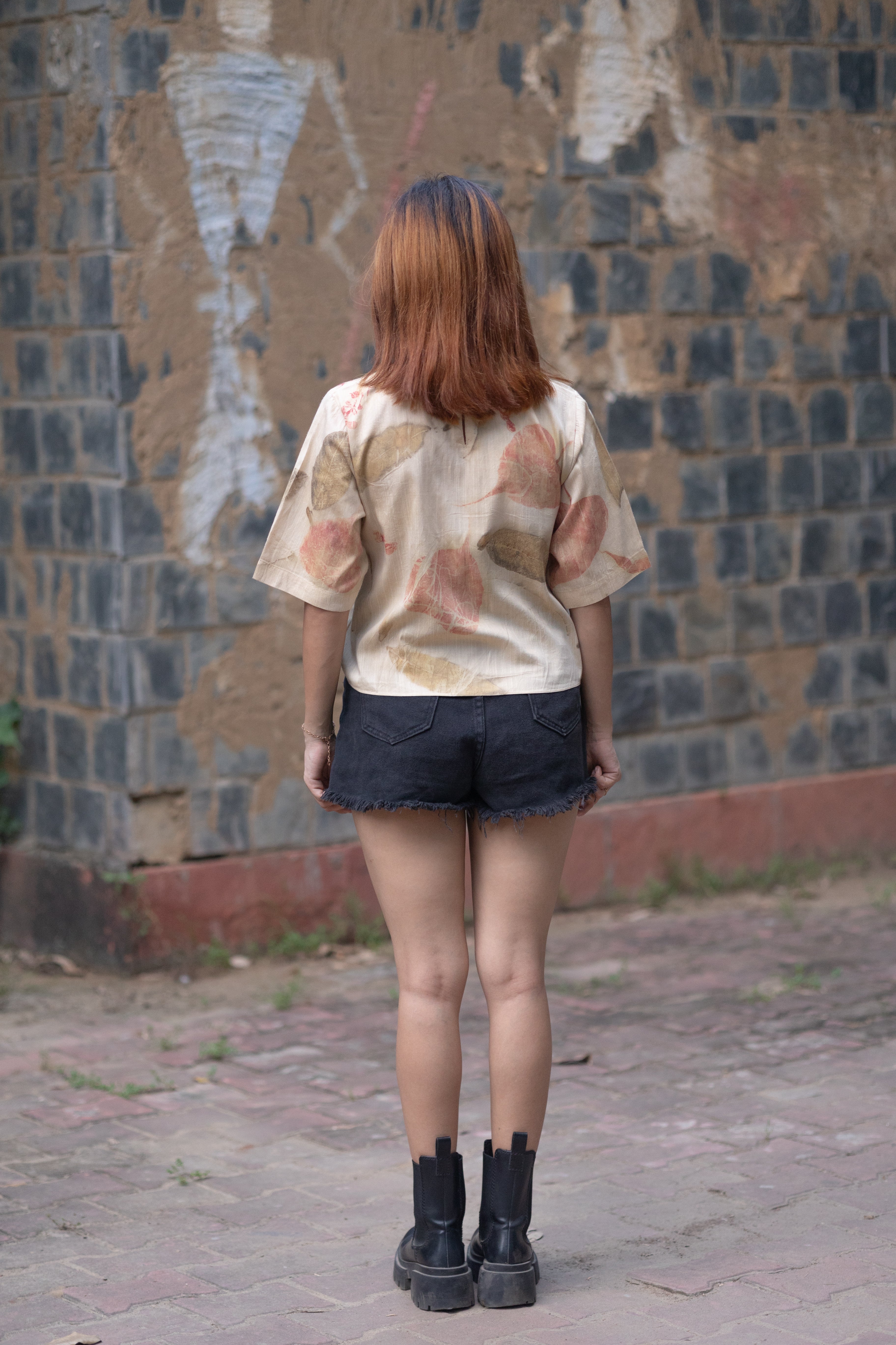 Cotton Silk Top with Peepal Leaves