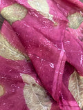 Dark pink silk fabric with eco-printed leaf guava.