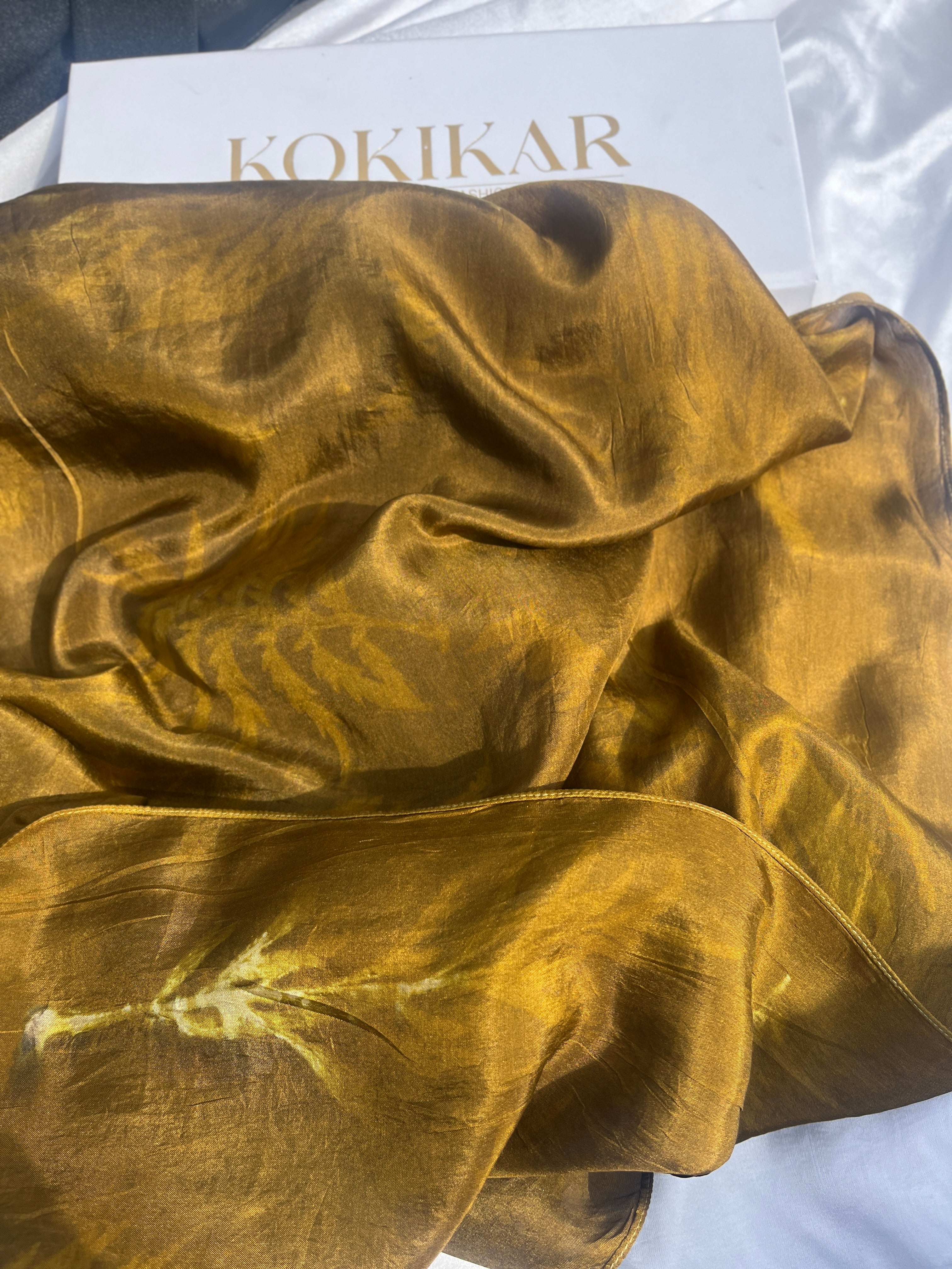 Red Marigold with Ferns Pure Silk Scarf