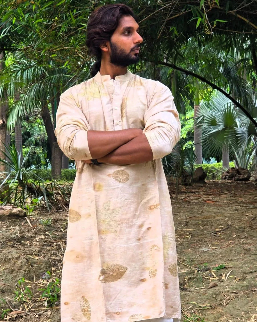 Ecoprinted Mandarin Collar Cotton Straight Kurta kokikar