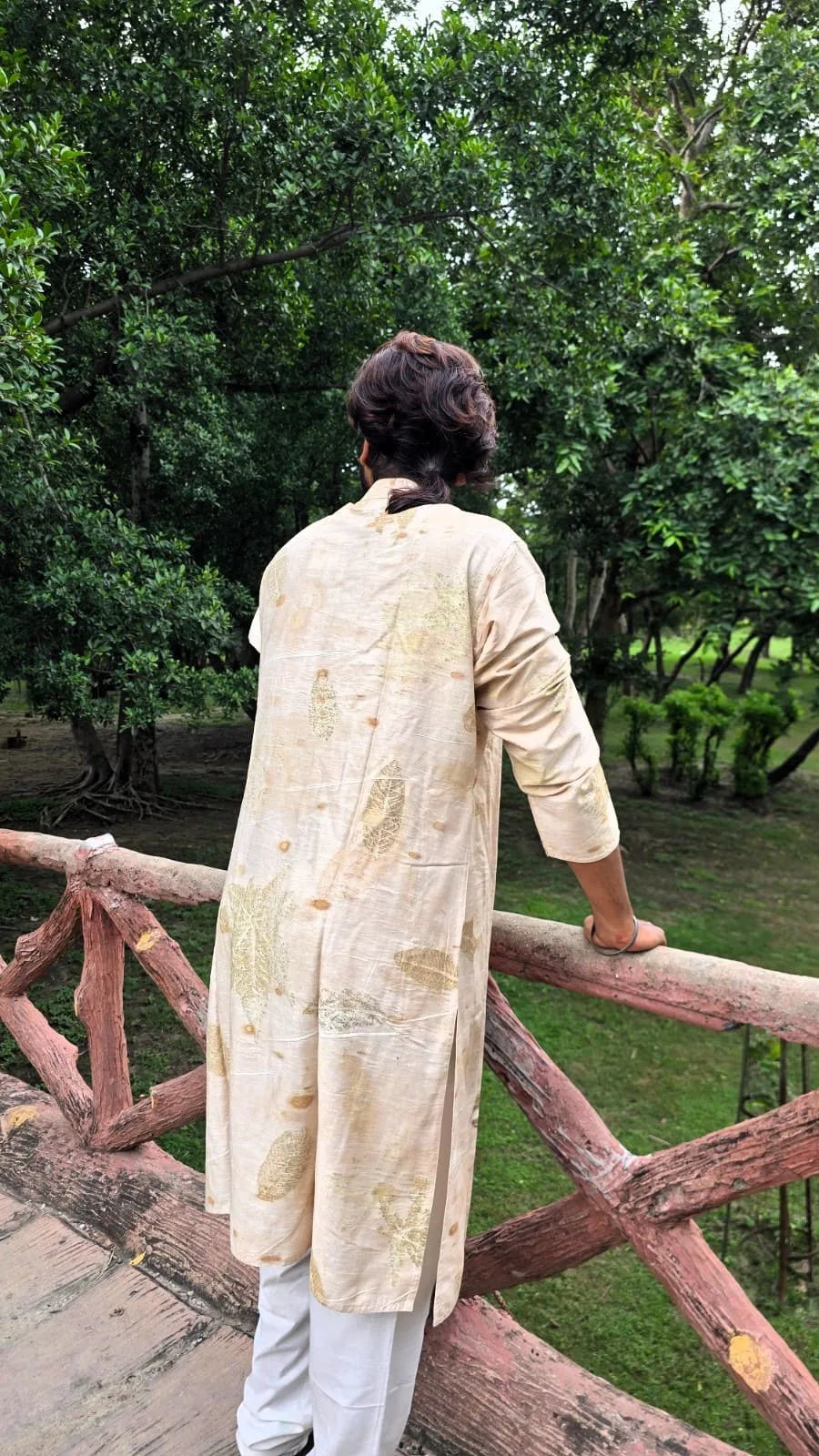 Ecoprinted Mandarin Collar Cotton Straight Kurta back side
