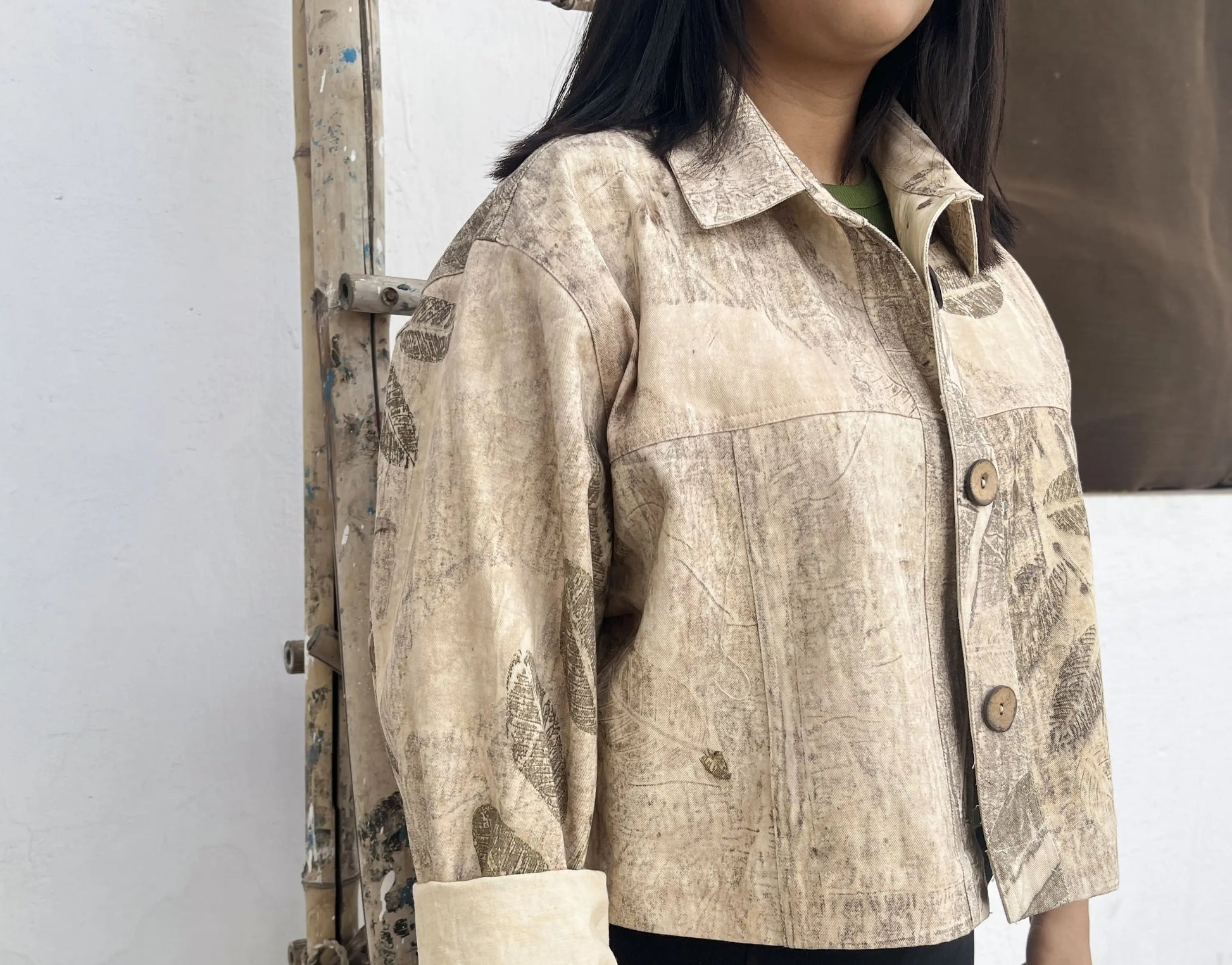Classic Ecoprinted Oversized Crop Jacket