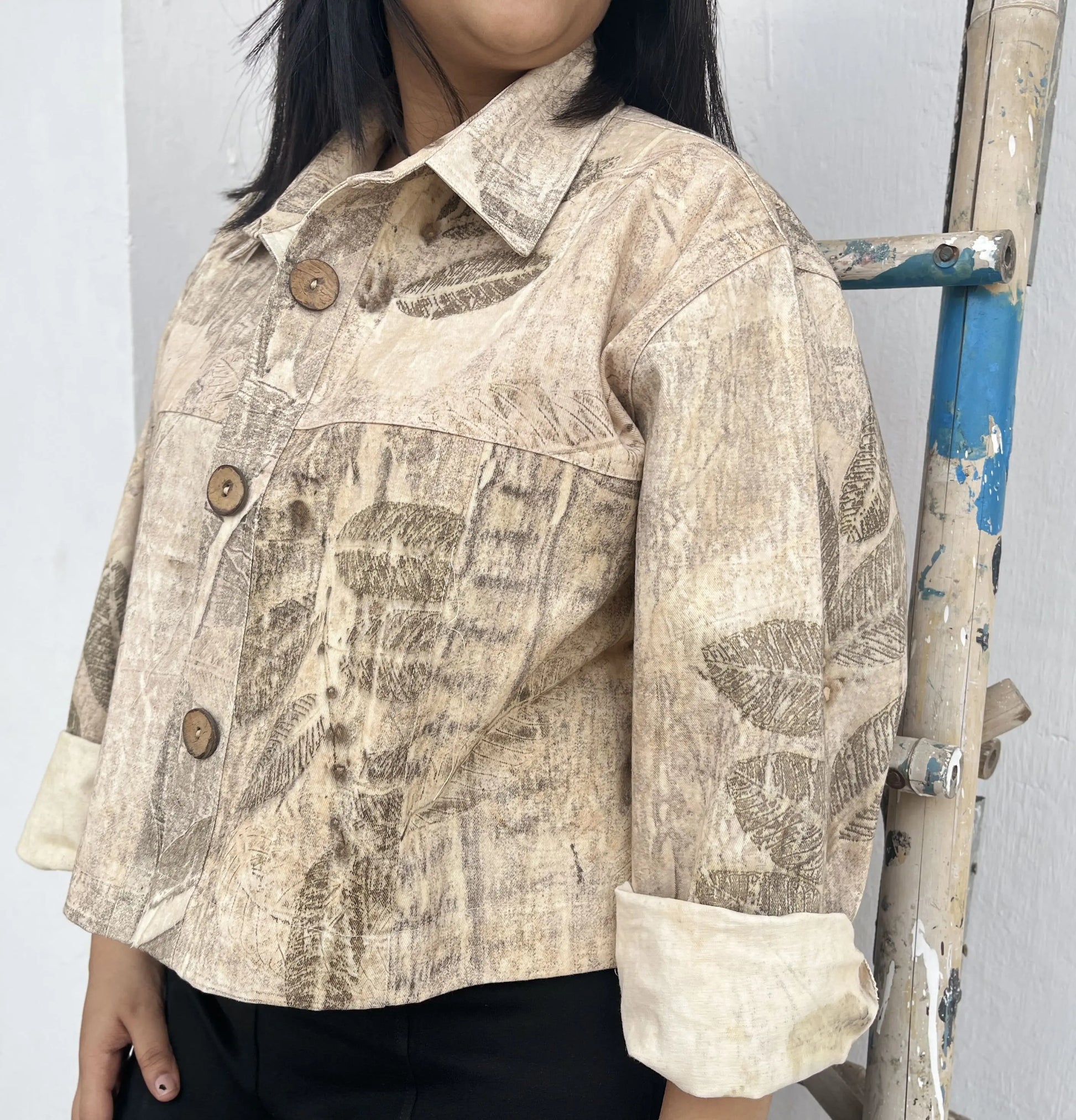 Classic Ecoprinted Oversized Crop Jacket