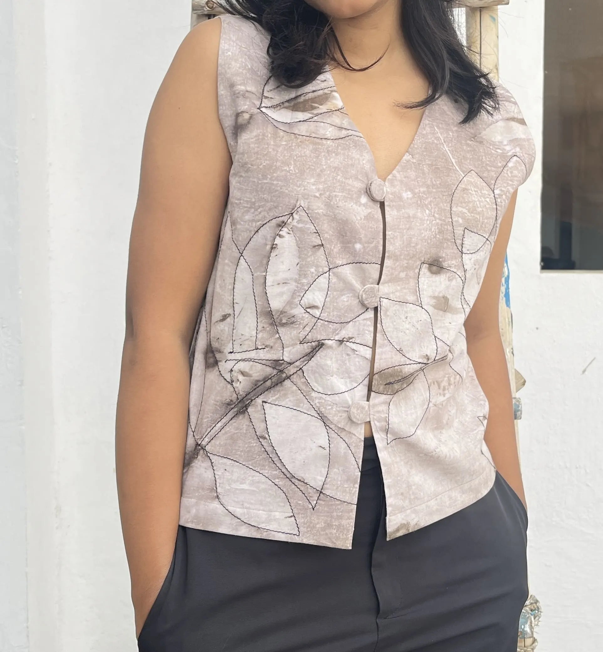 Embroidered Ecoprinted Waistcoat