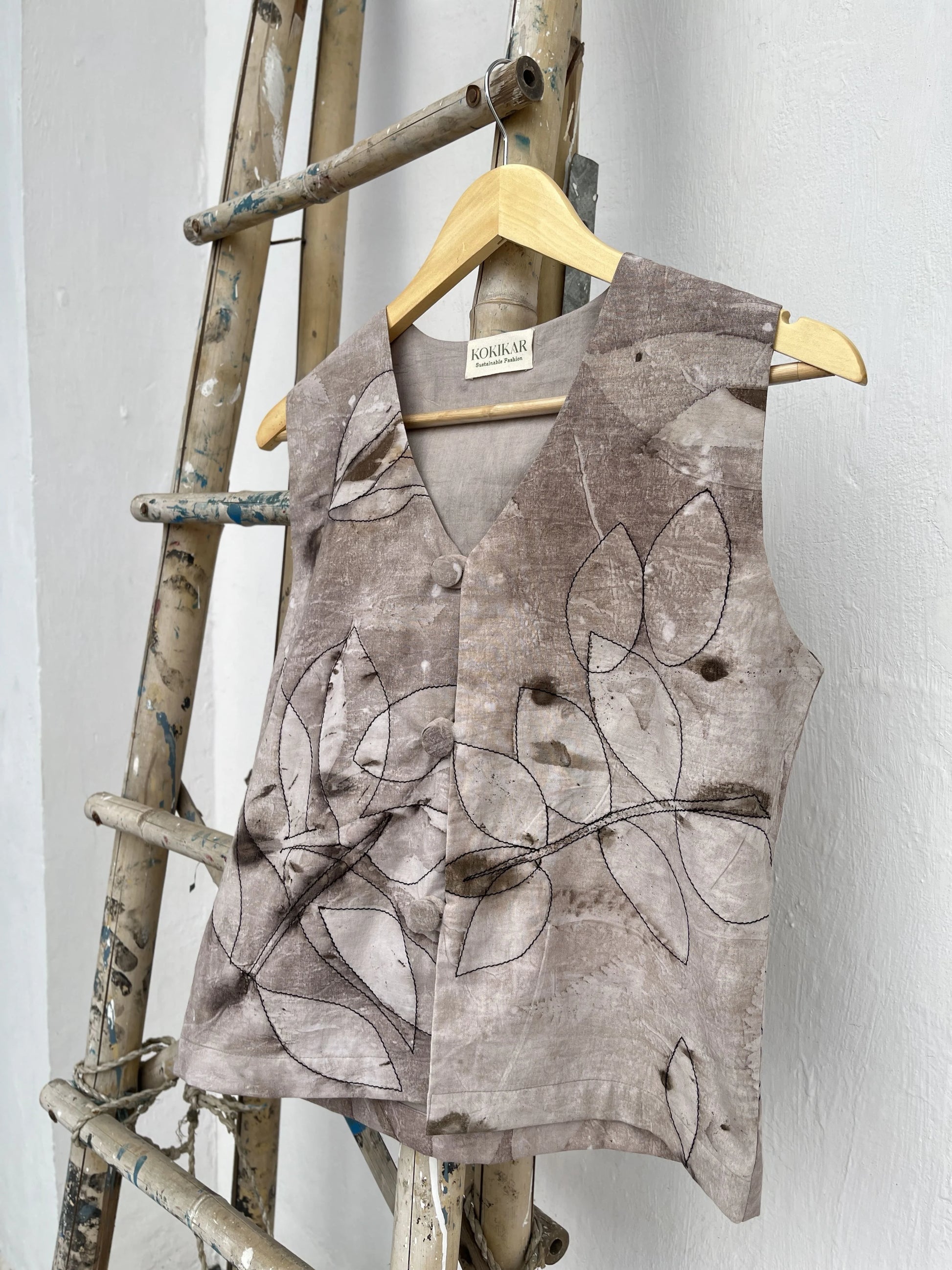Embroidered Ecoprinted Waistcoat