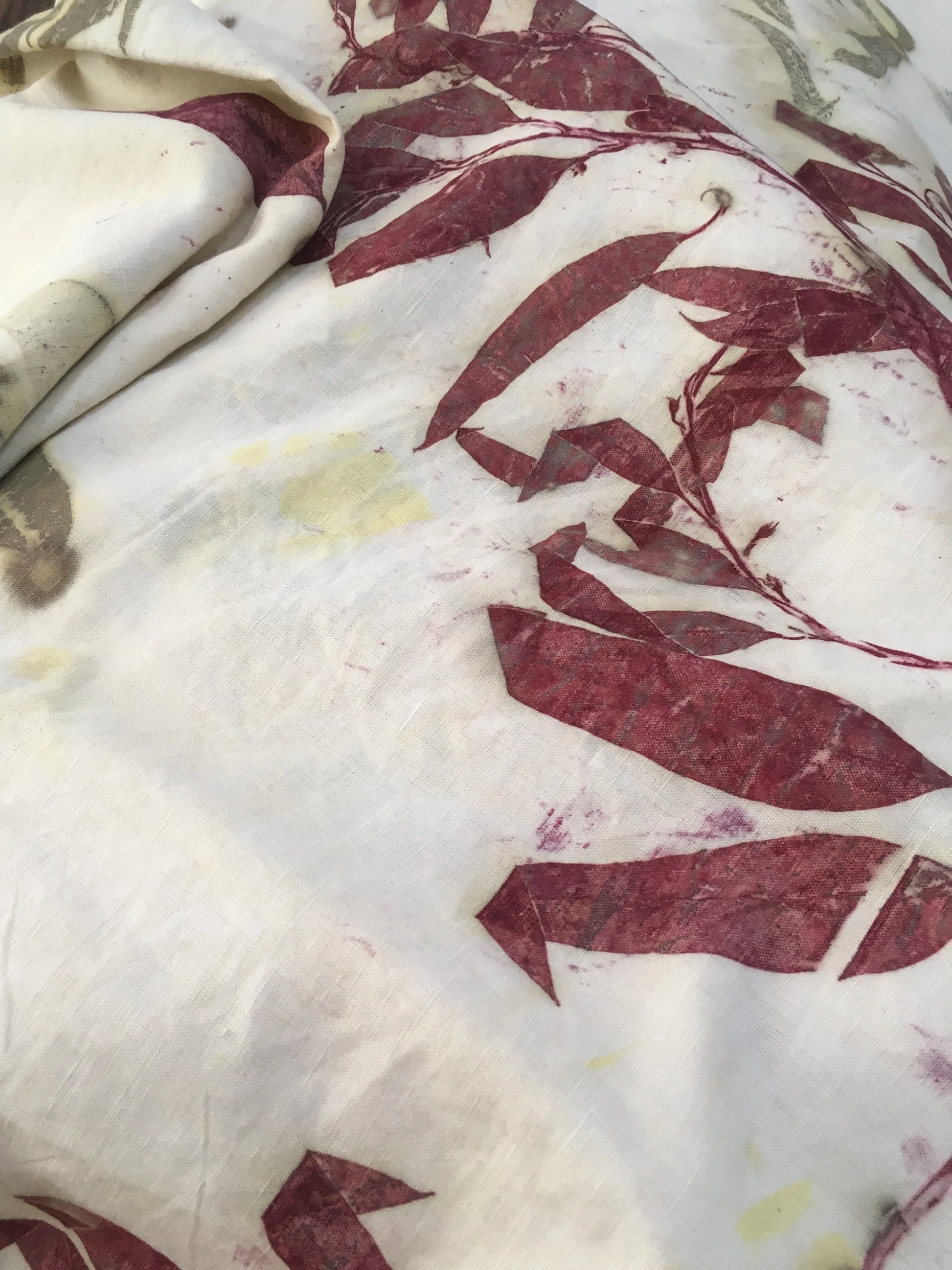 Eucalyptus Linen Handmade Ecoprinted Fabric