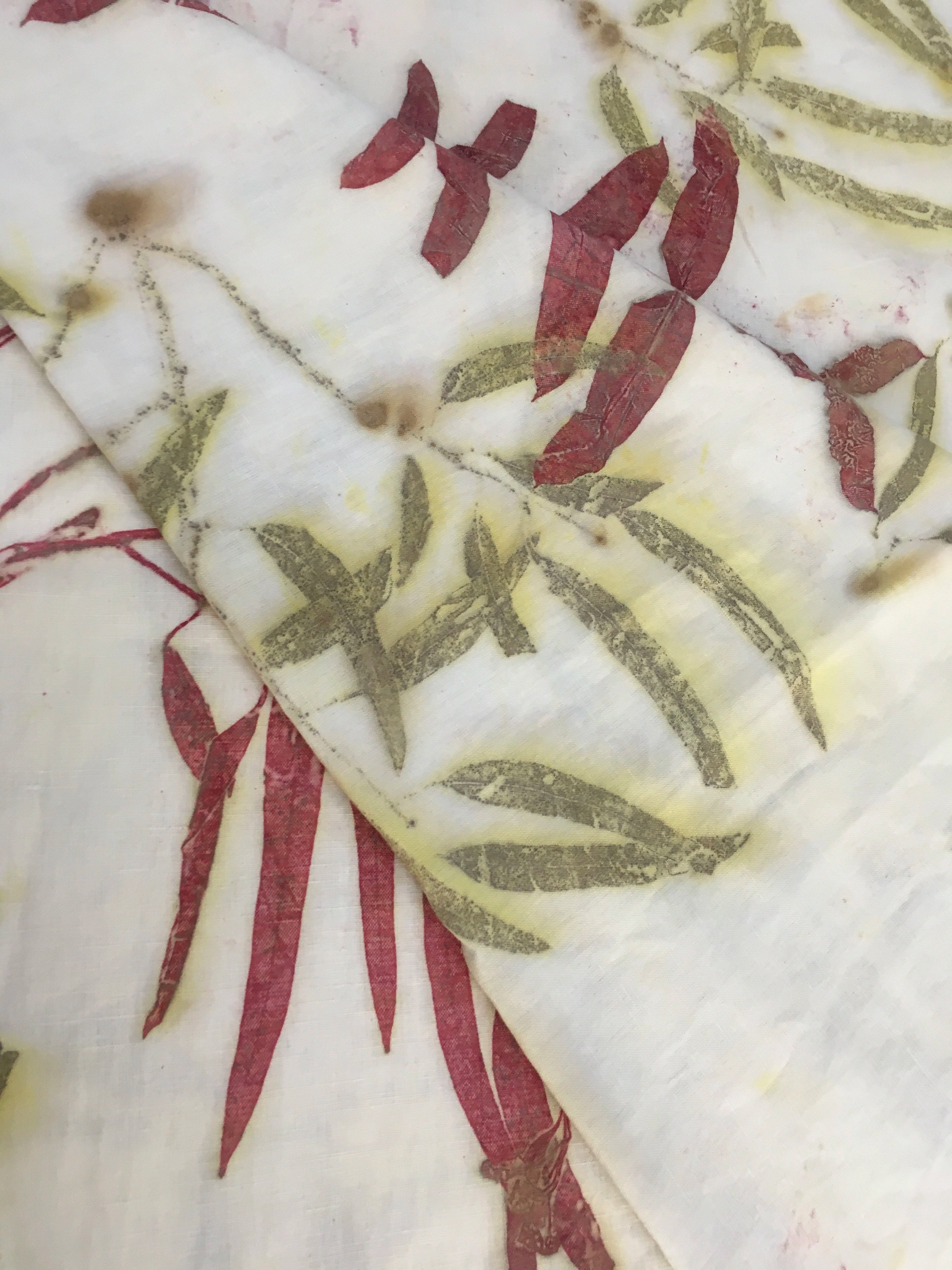 Eucalyptus Linen Handmade Ecoprinted Fabric