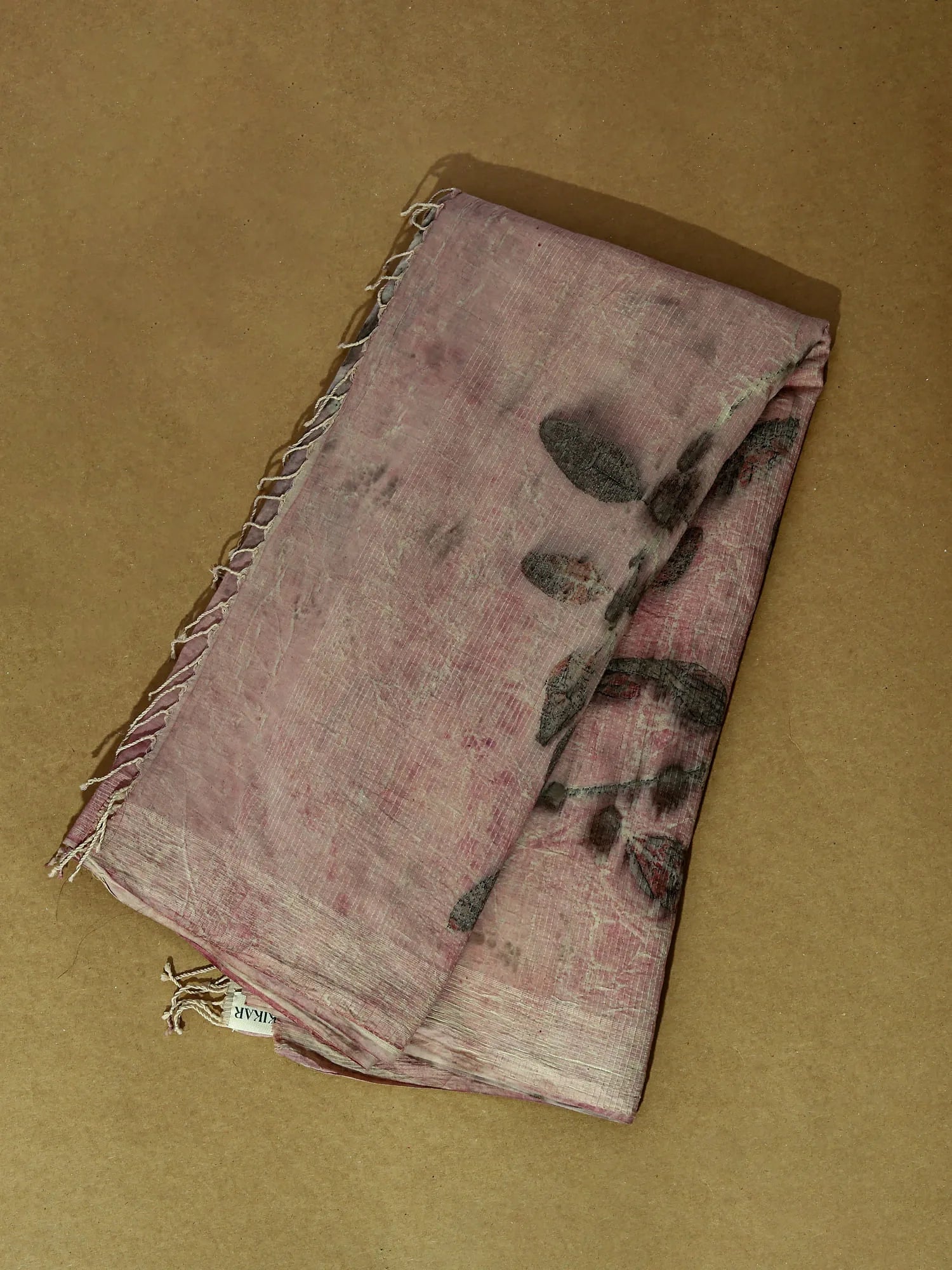 An ecoprinted cotton Pink saree