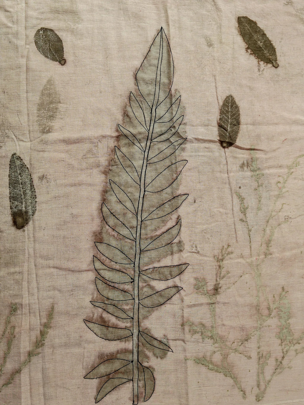 Embroidered fern leaf on Saree
