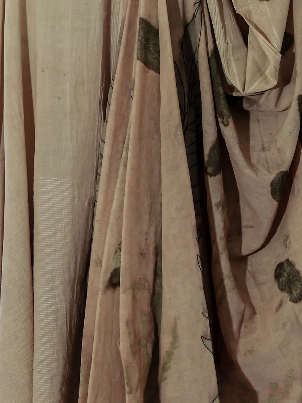 Close up of Fern Threaded Veil Ecoprinted Saree by kokikar 