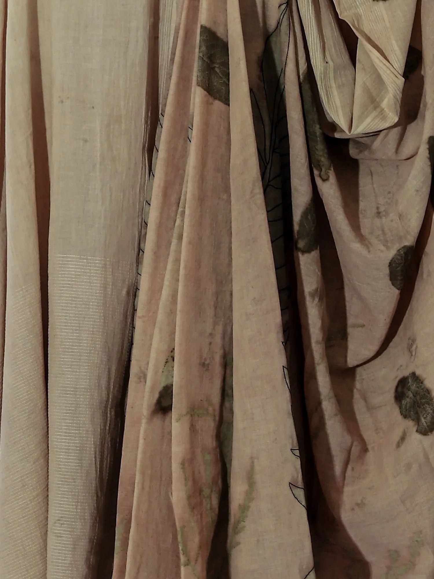 Close up of Fern Threaded Veil Ecoprinted Saree by kokikar 