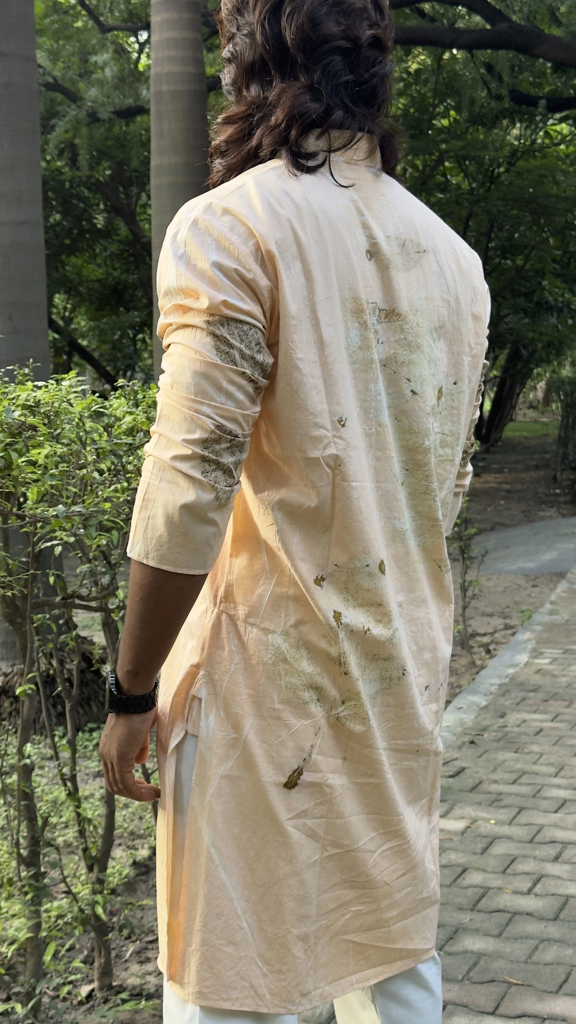 Floral Ecoprinted Men's Cotton Regular Fit Kurta in backside kokikar